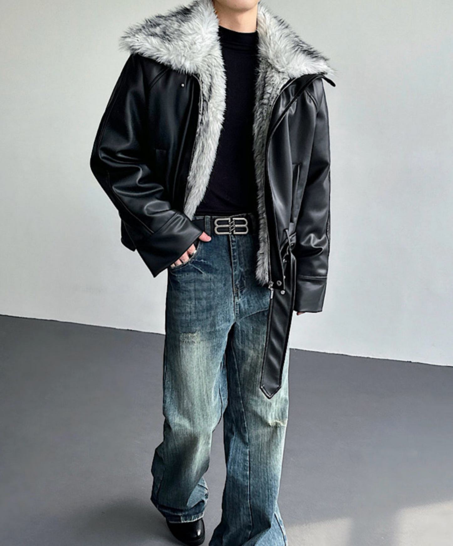 faux wolf fur collar jacket EN2587