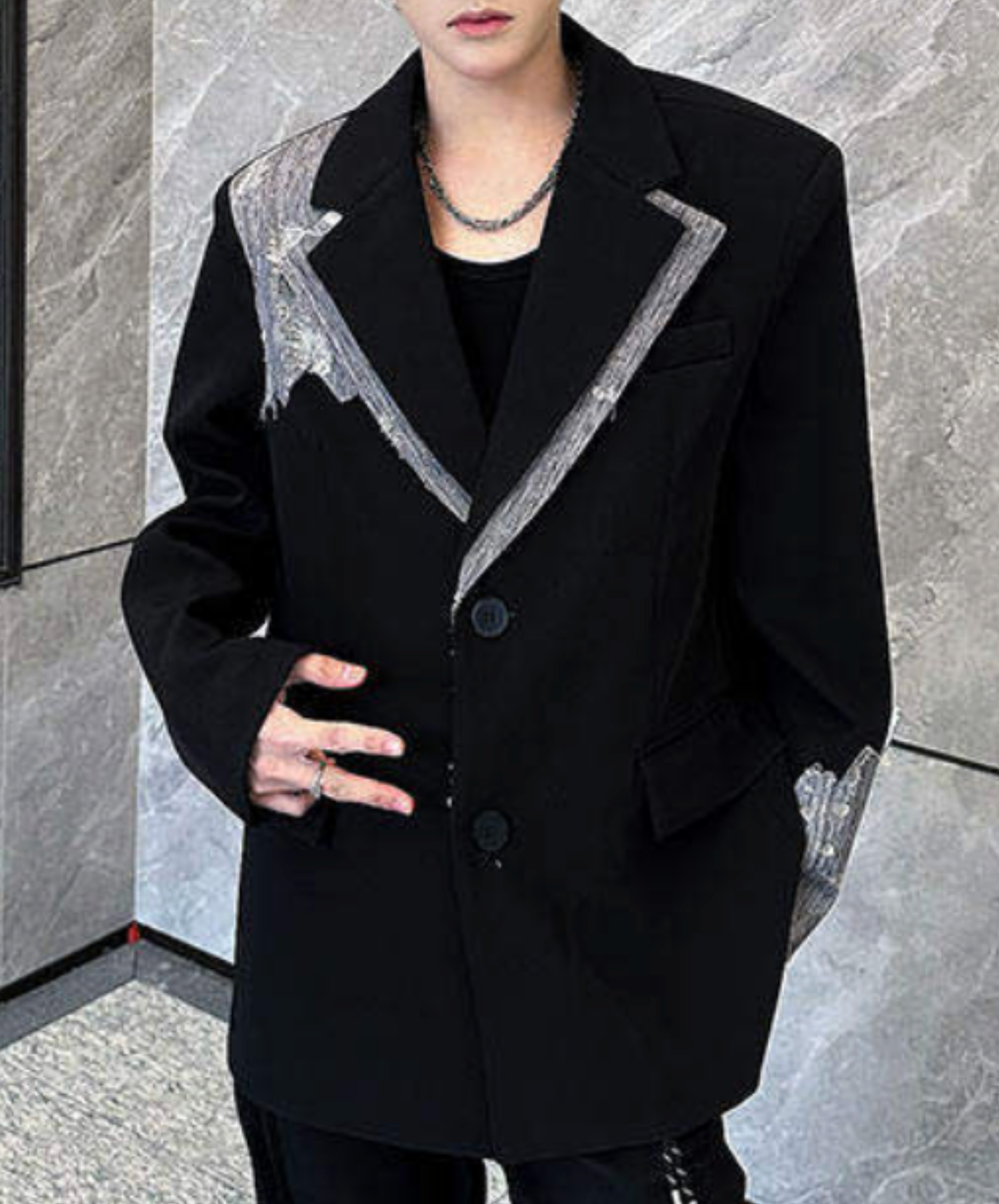 stylish lace trim jacket EN2689