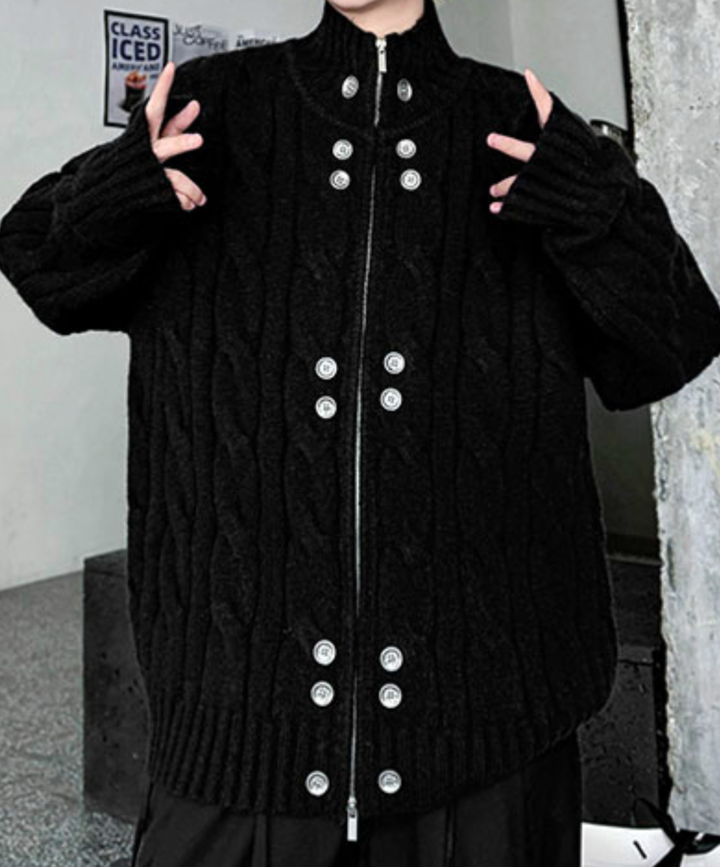 【style85】dark mode outfit set EN2631（jacket + sweater + pants set）