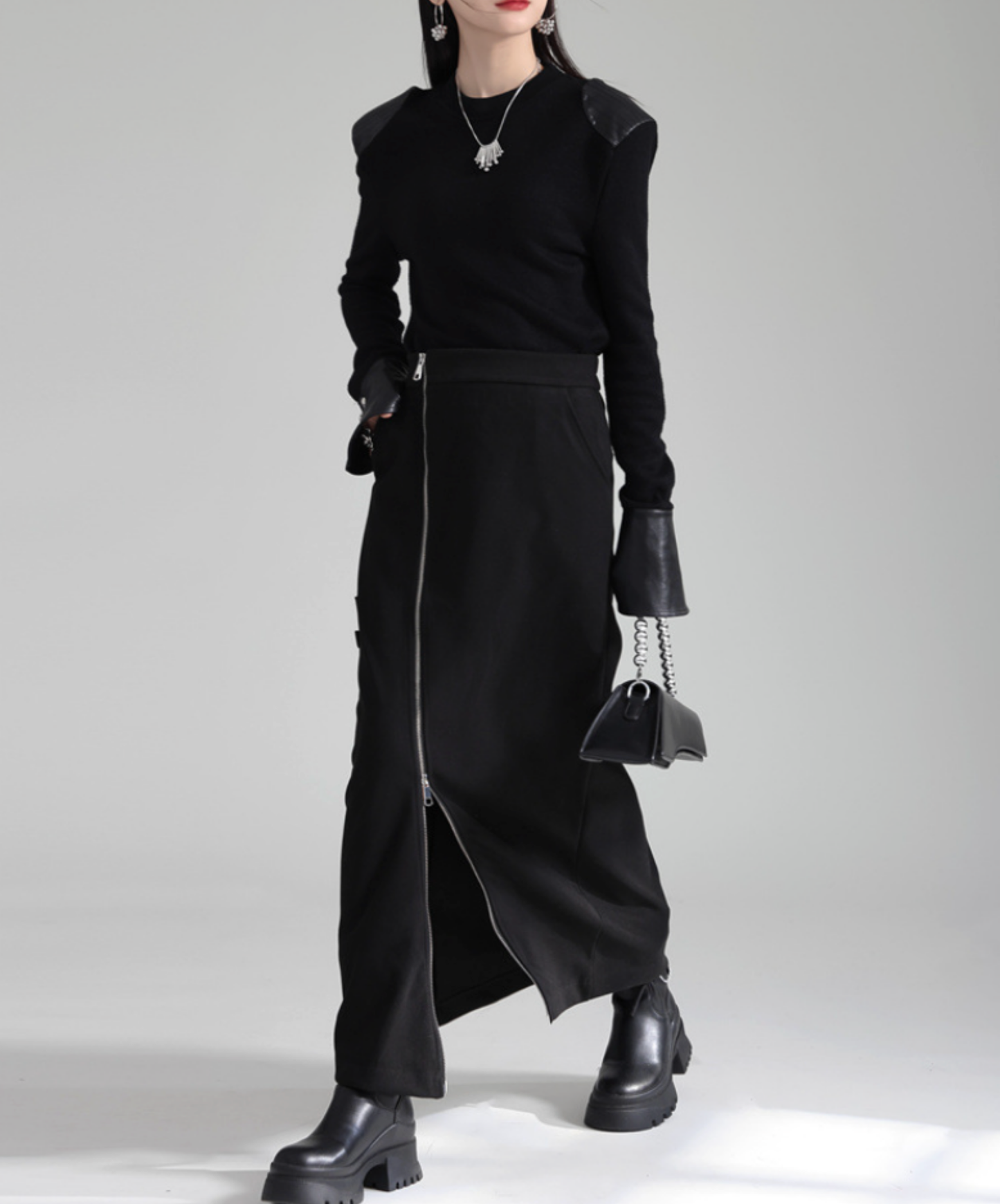 irregular zipper velvet skirt EN2732