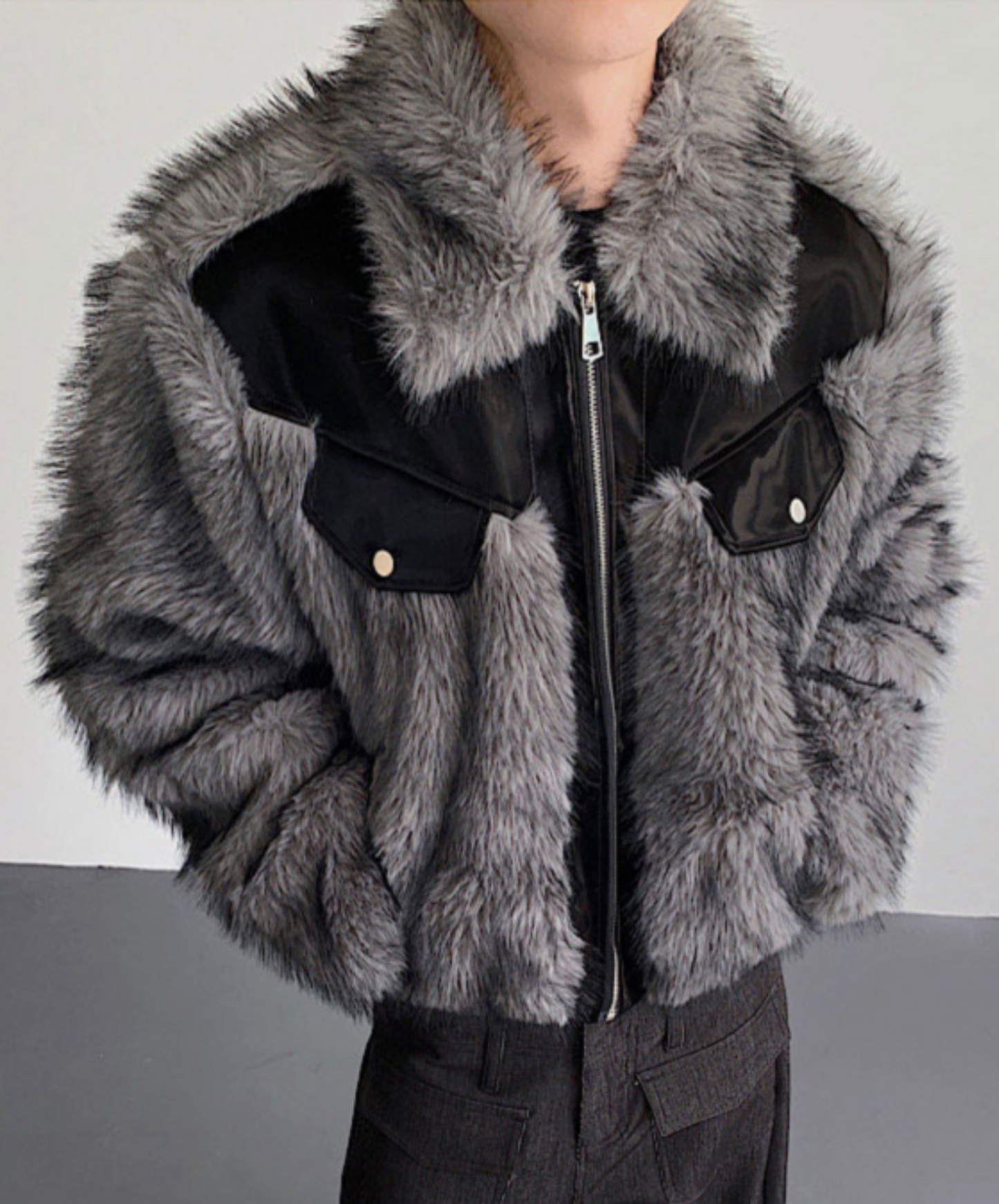mink fur-like mixed material jacket EN2518