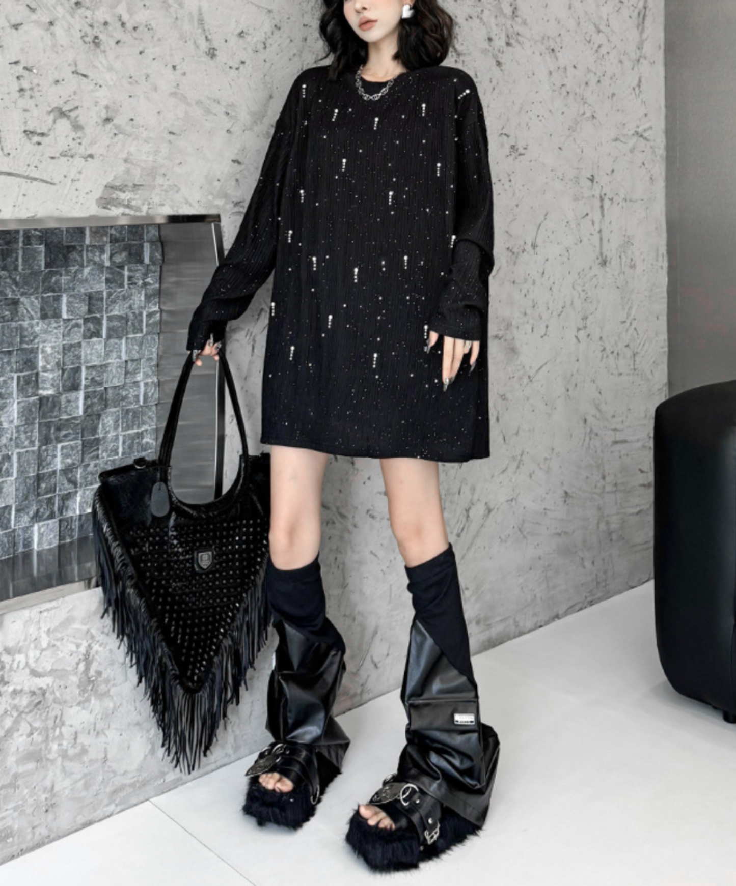 stardust motif bead embroidery long t-shirt EN2341