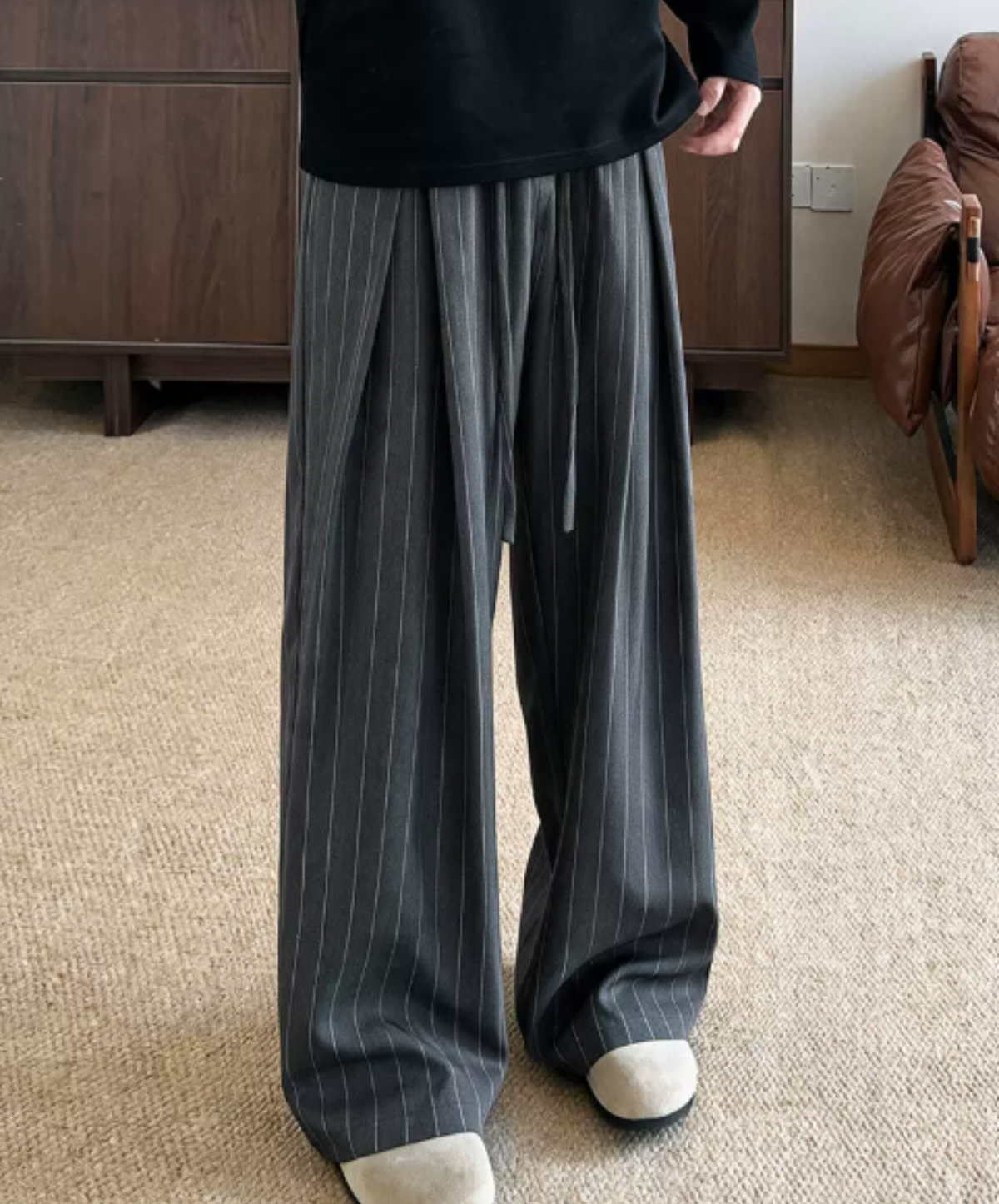 deep-pleat drawstring wide pants EN3208