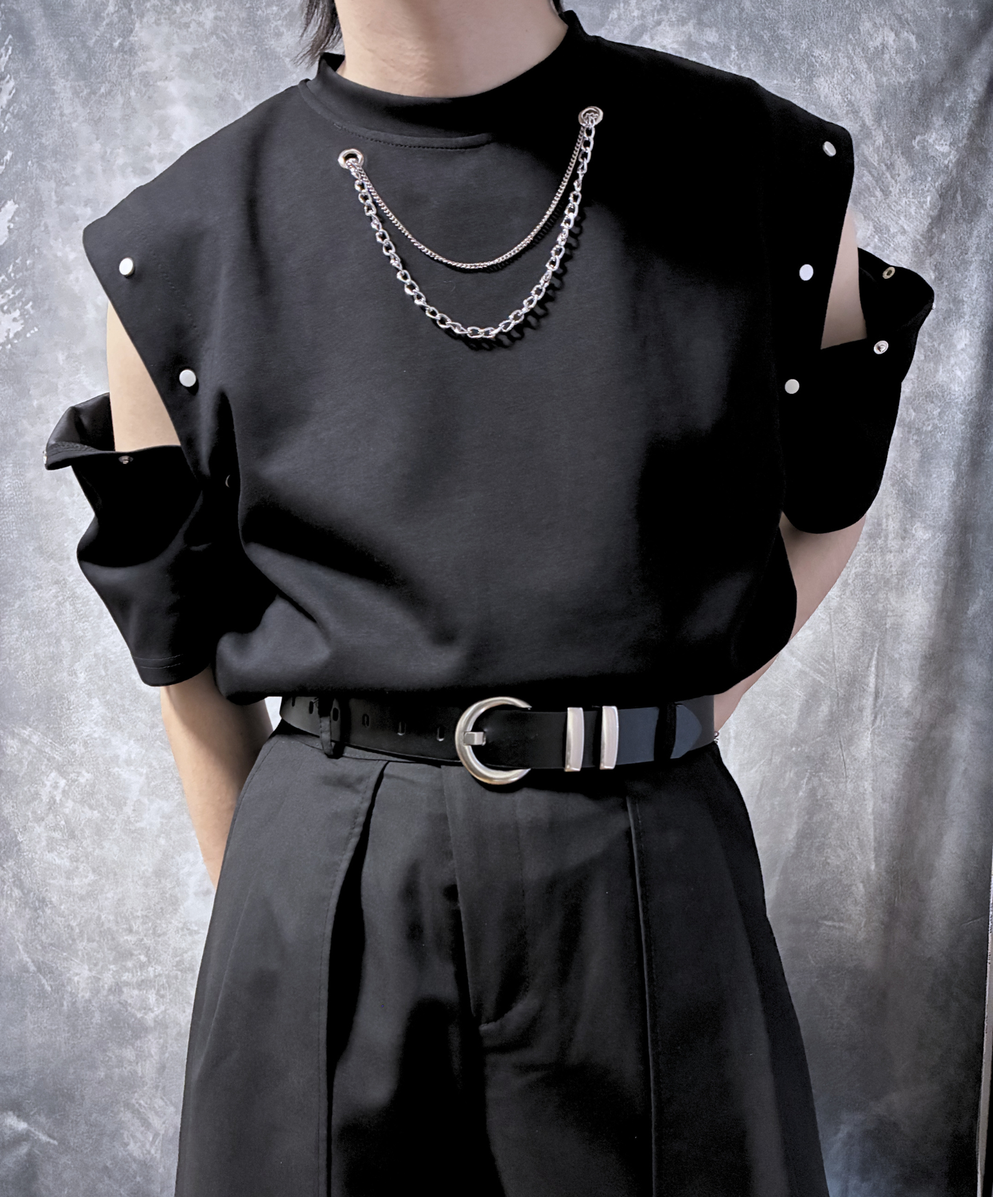 detachable sleeve chain decoration t-shirt EN2856