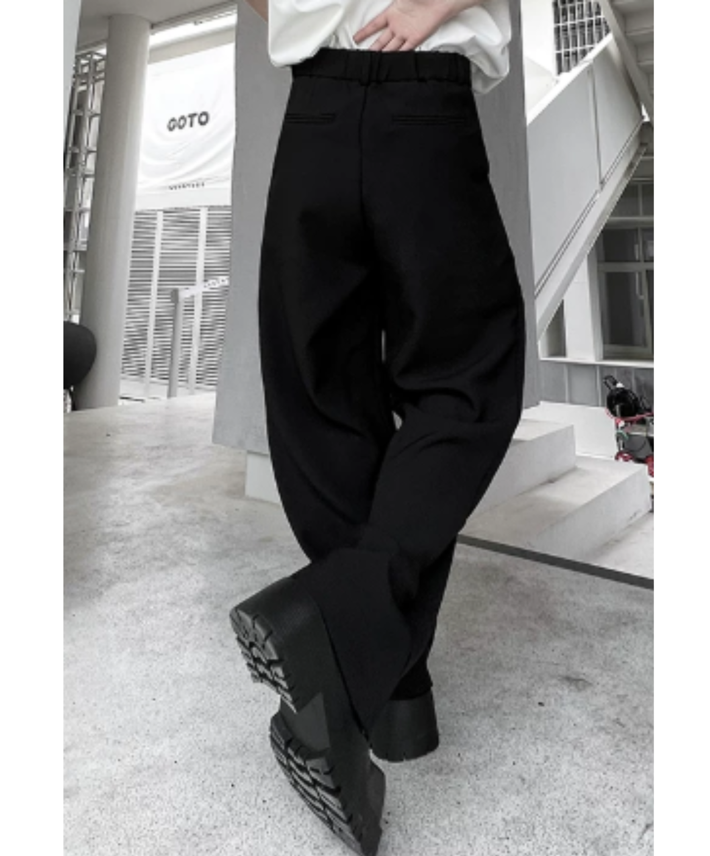 asymmetrical pocket, simple straight slacks pants EN2925