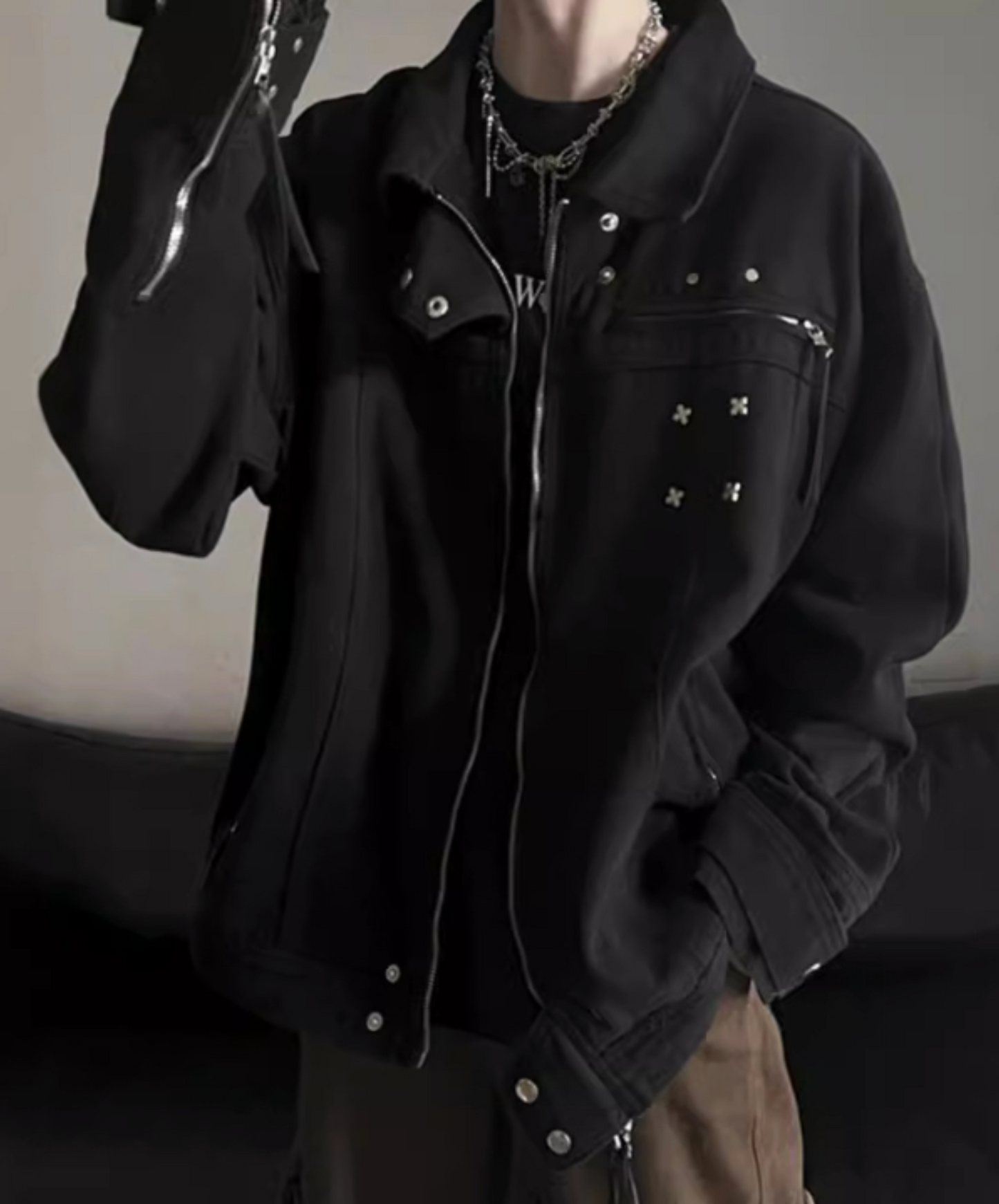 american retro black denim jacket EN2439