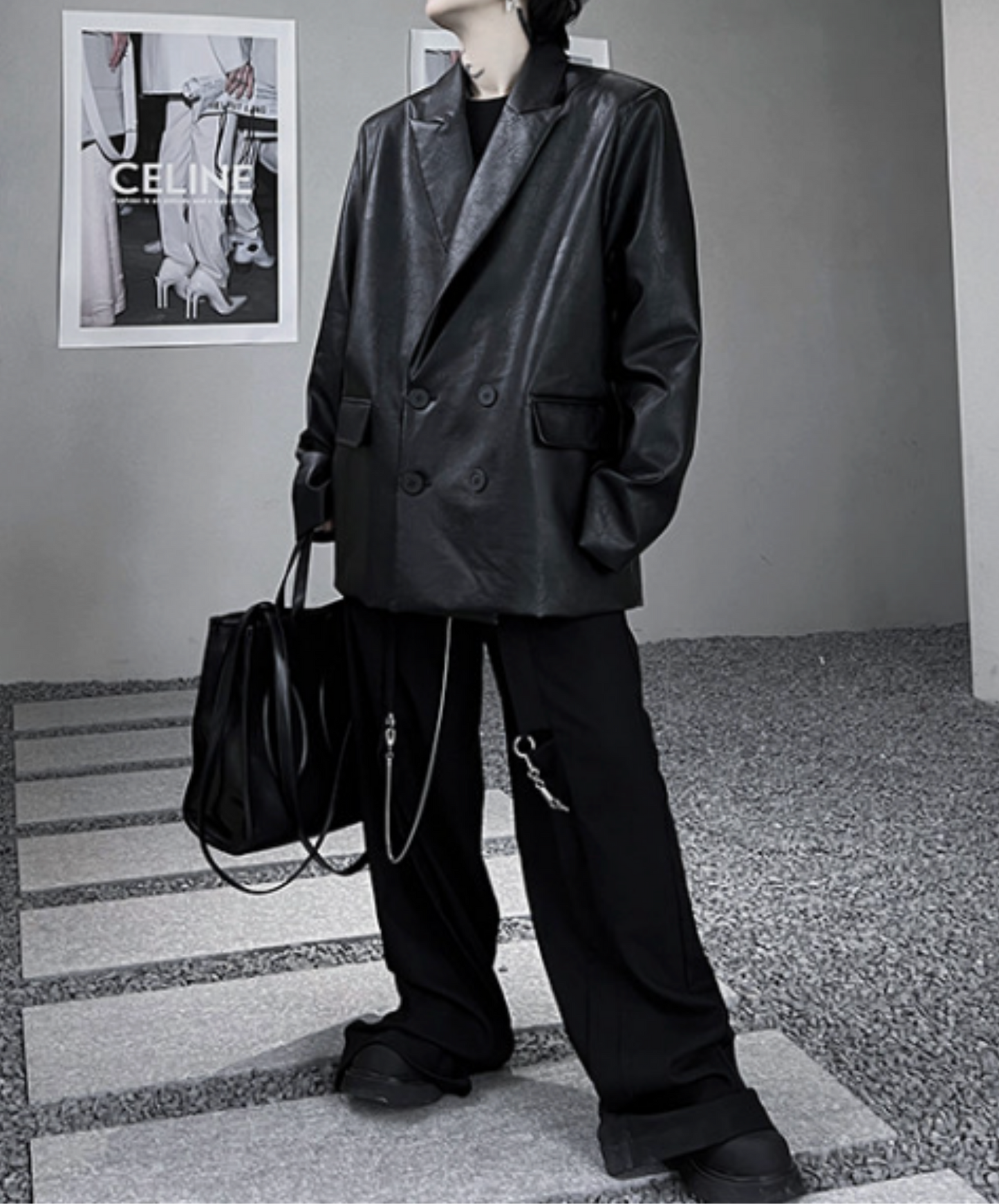 dark retro distressed pu leather jacket EN2704