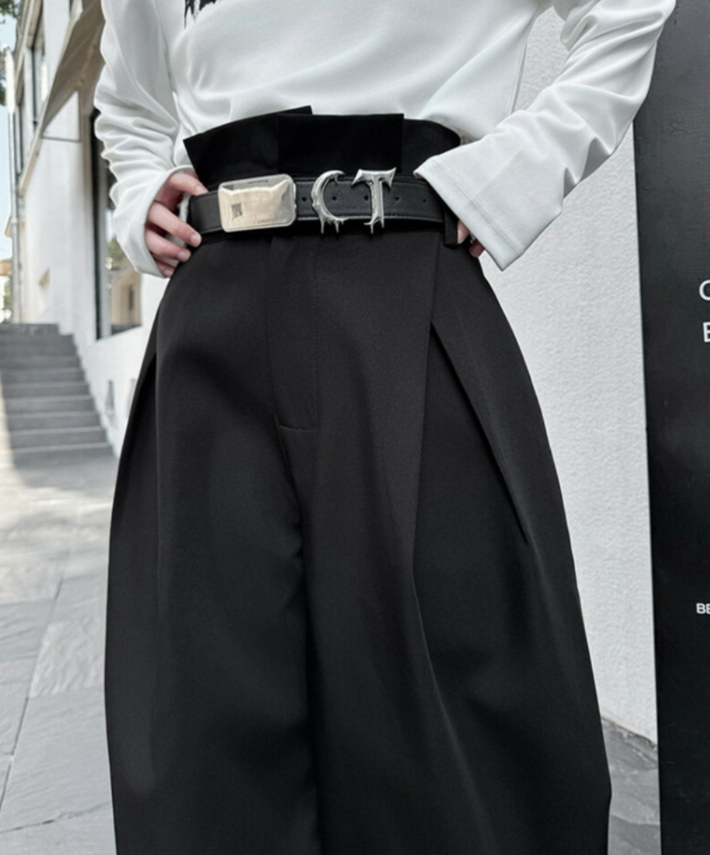 smooth drape texture wide pants EN2339