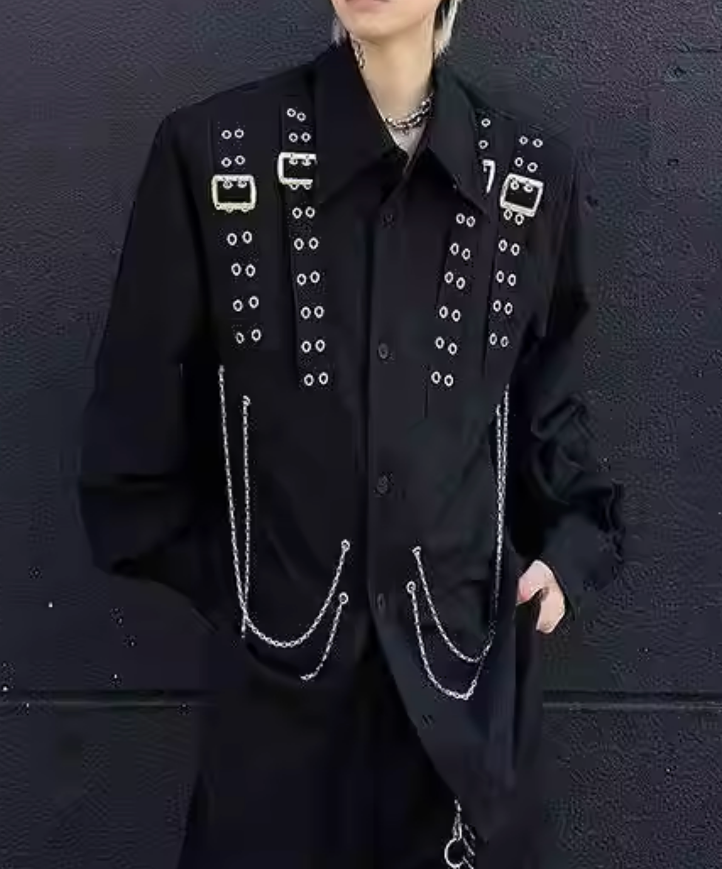 dark belt and chain decoration shirt EN2796