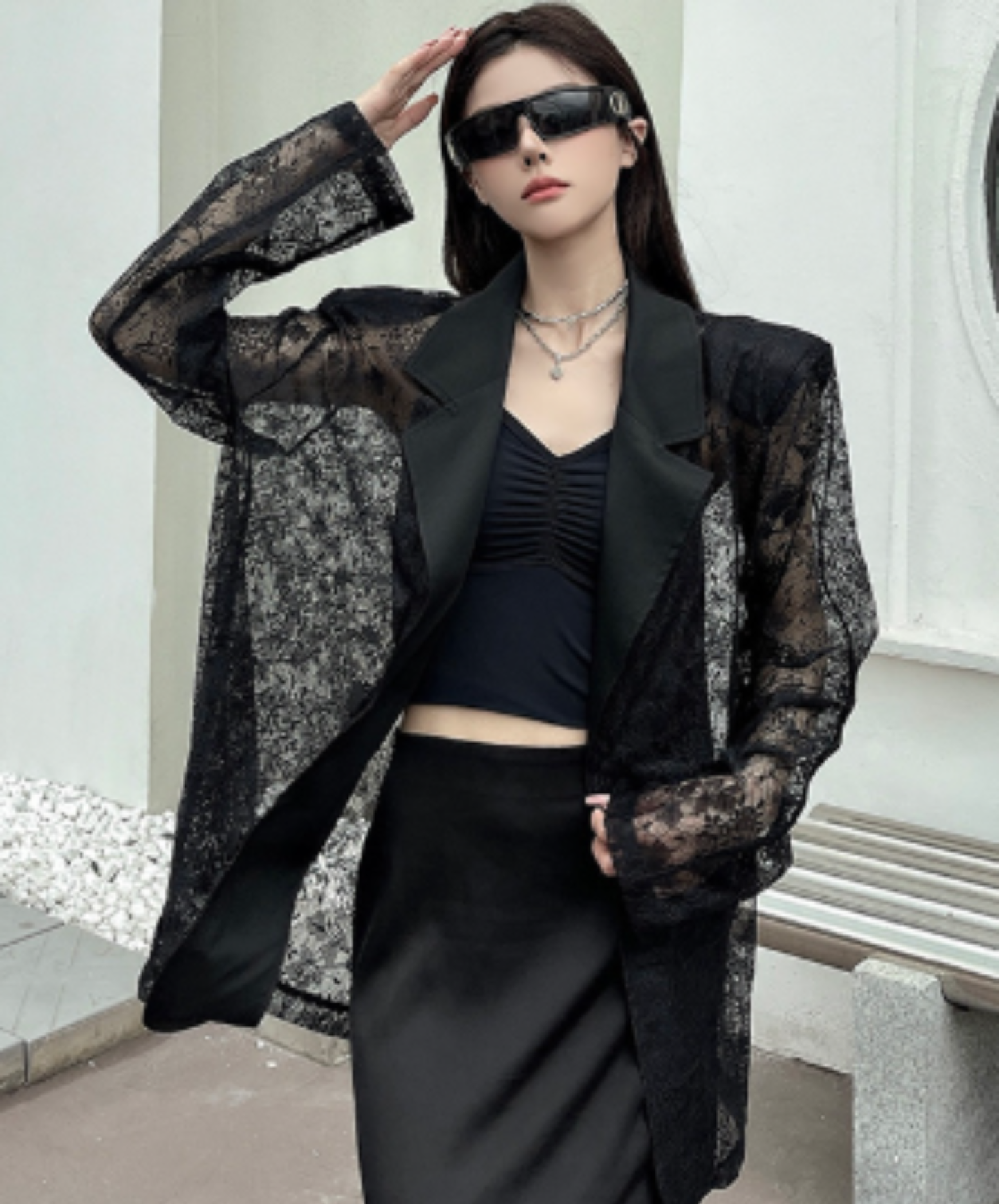 lightweight jacquard patchwork lace jacket EN3000