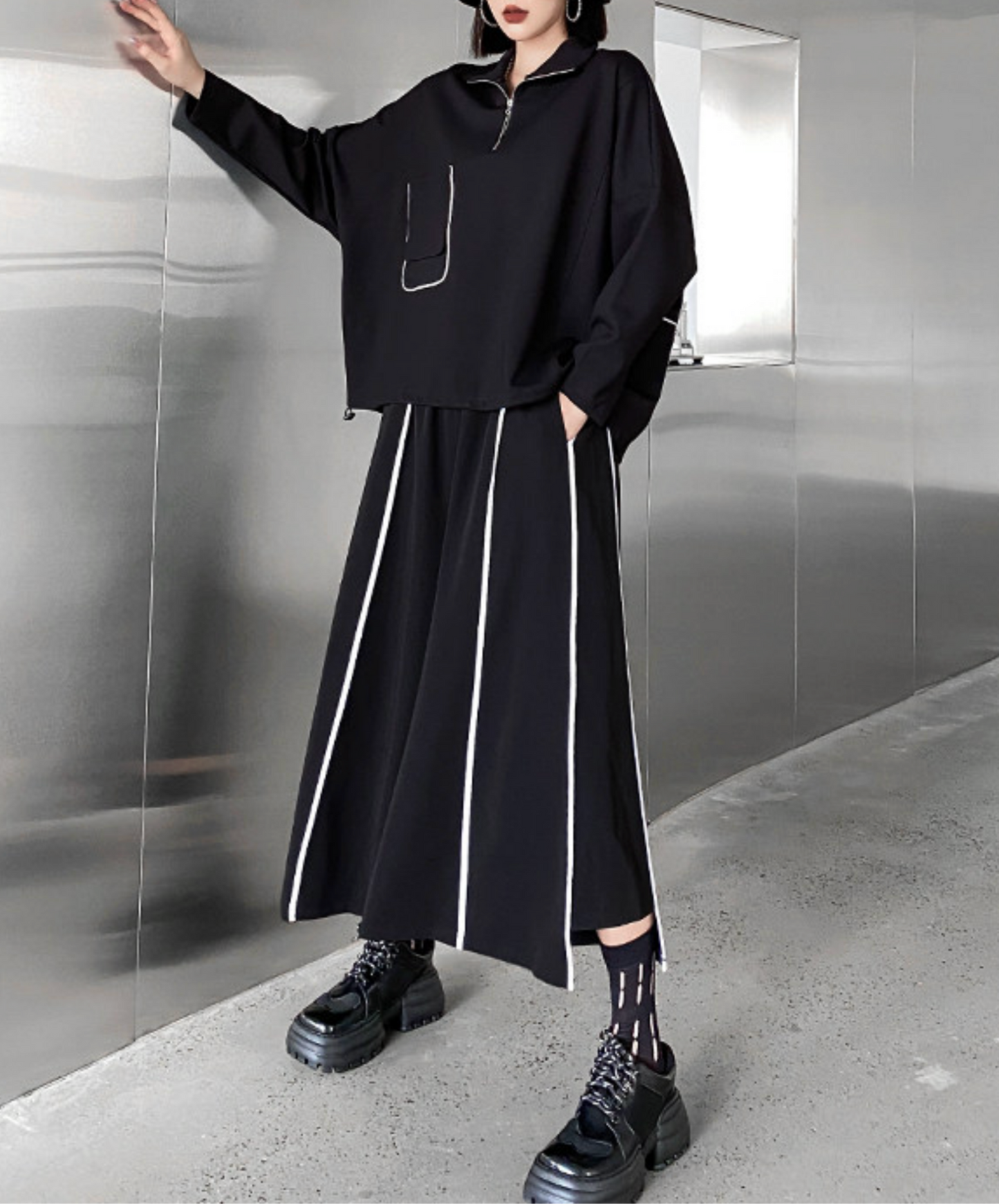 batwing sleeve white line sweatshirts EN2709