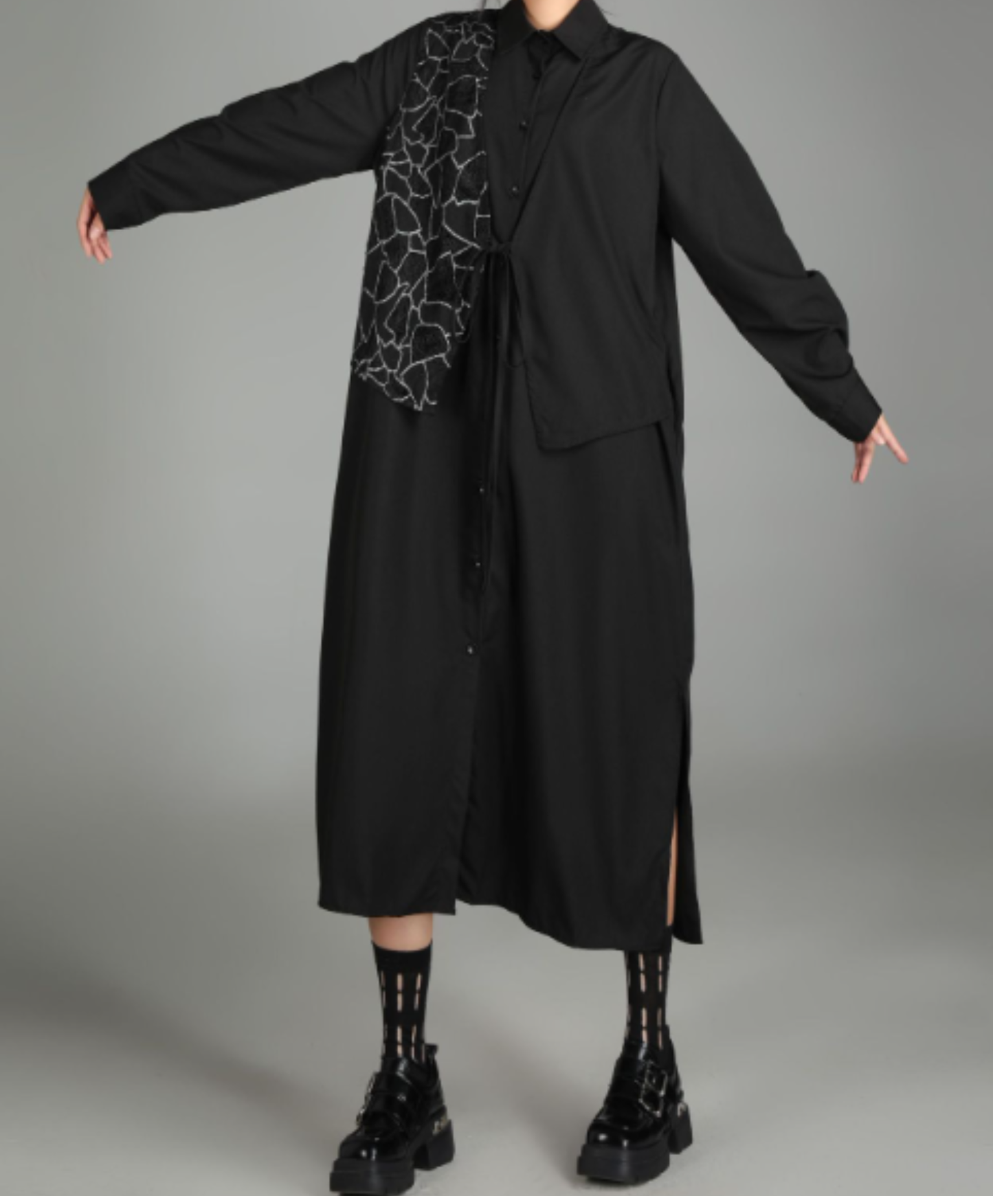 dark patchwork two-piece style long shirt EN3016