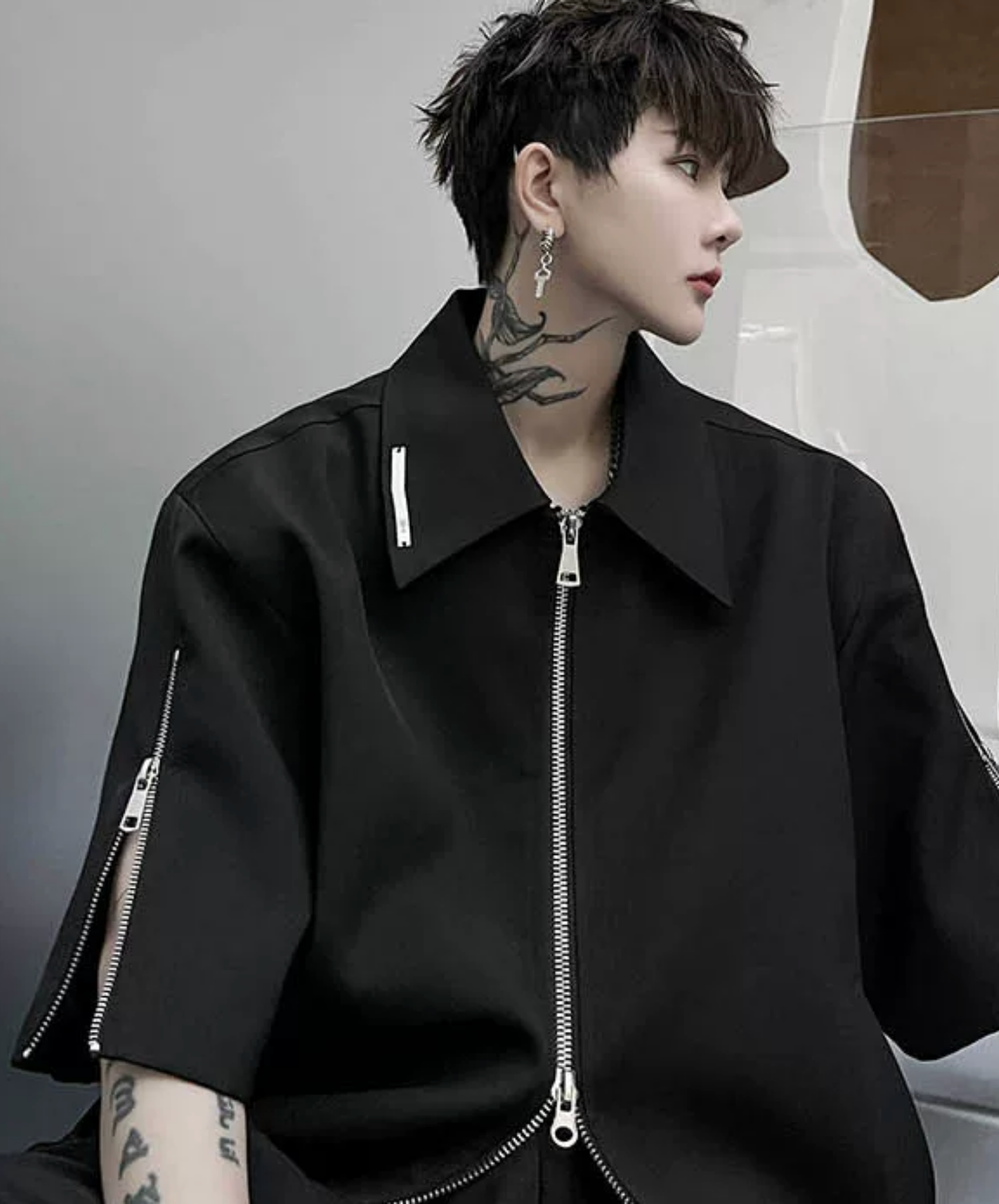 double zip-up short-sleeved jacket EN2864