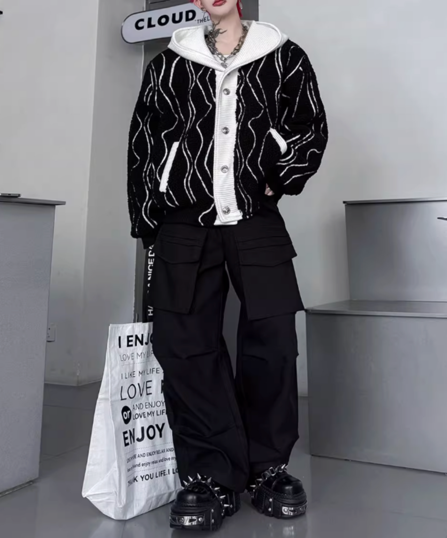 irregular striped hoodie jacket EN2596