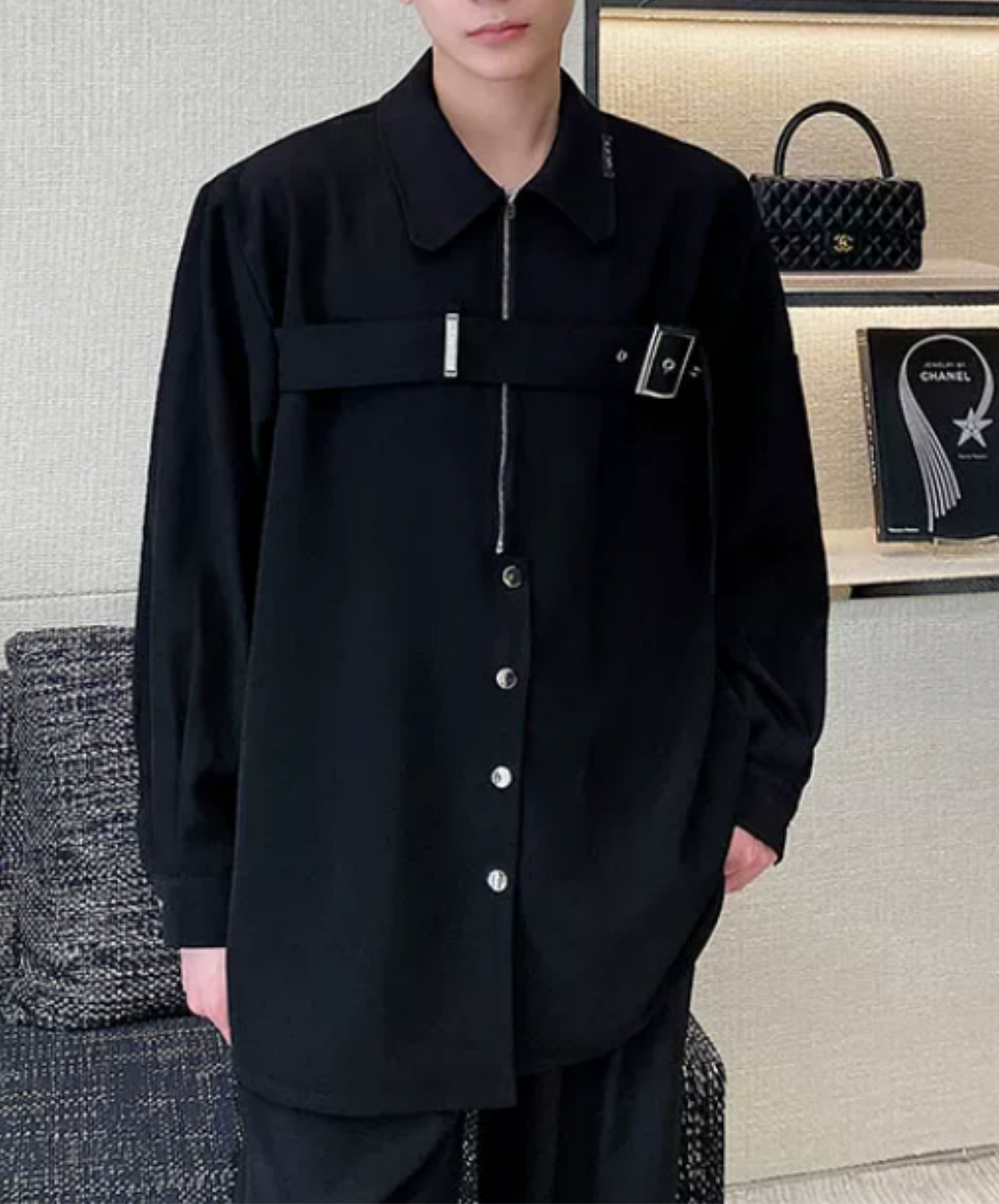 dark metal strap heavyweight shirt EN2861