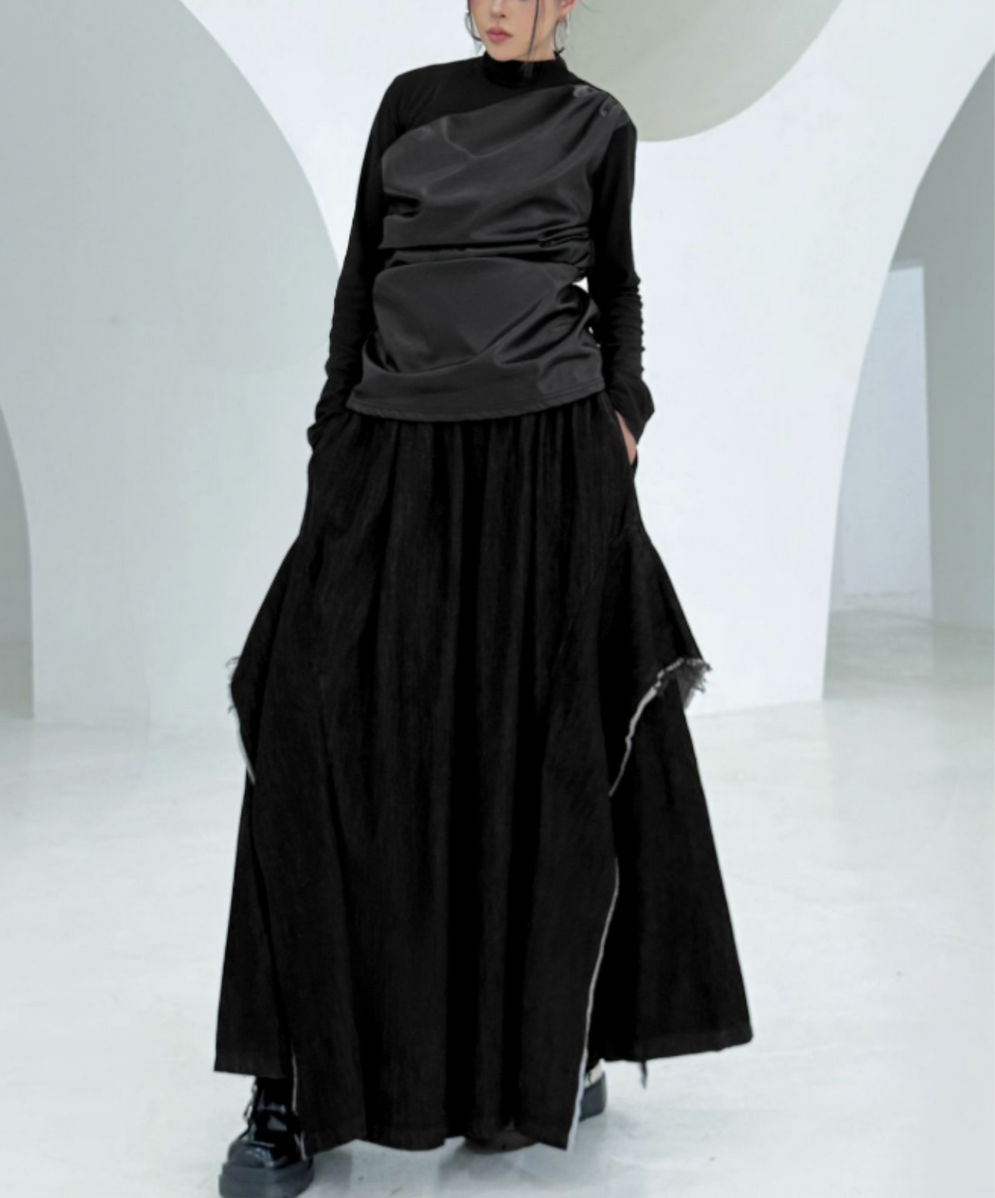 american patchwork high waist wide pants EN2781