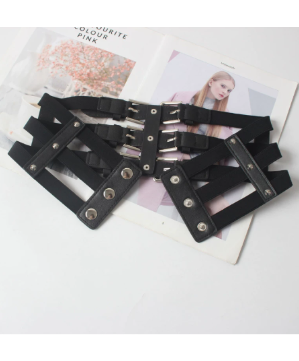 dark triple-buckle wide corset belt EN3216