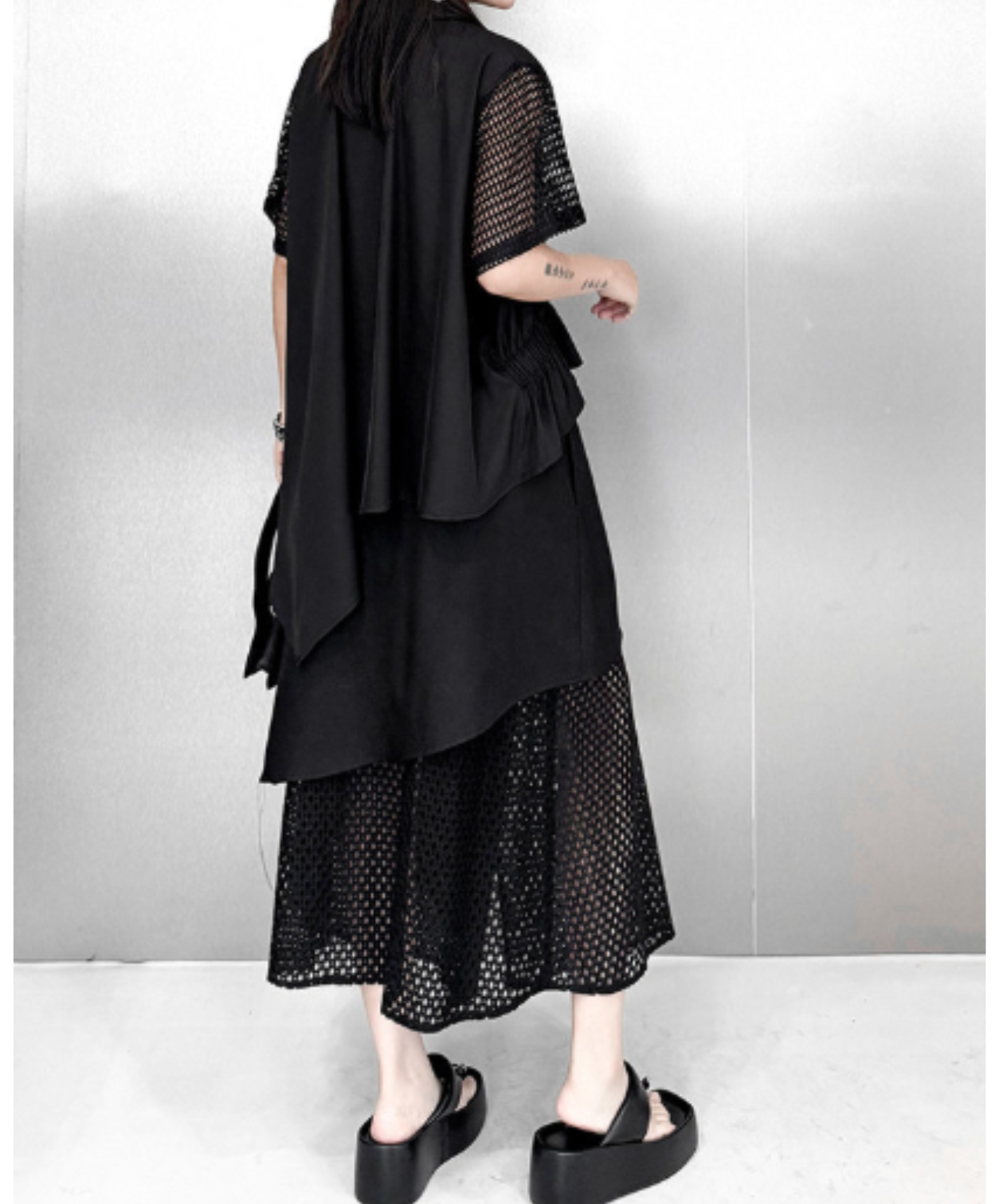 dark irregular design sheer shirt EN2946