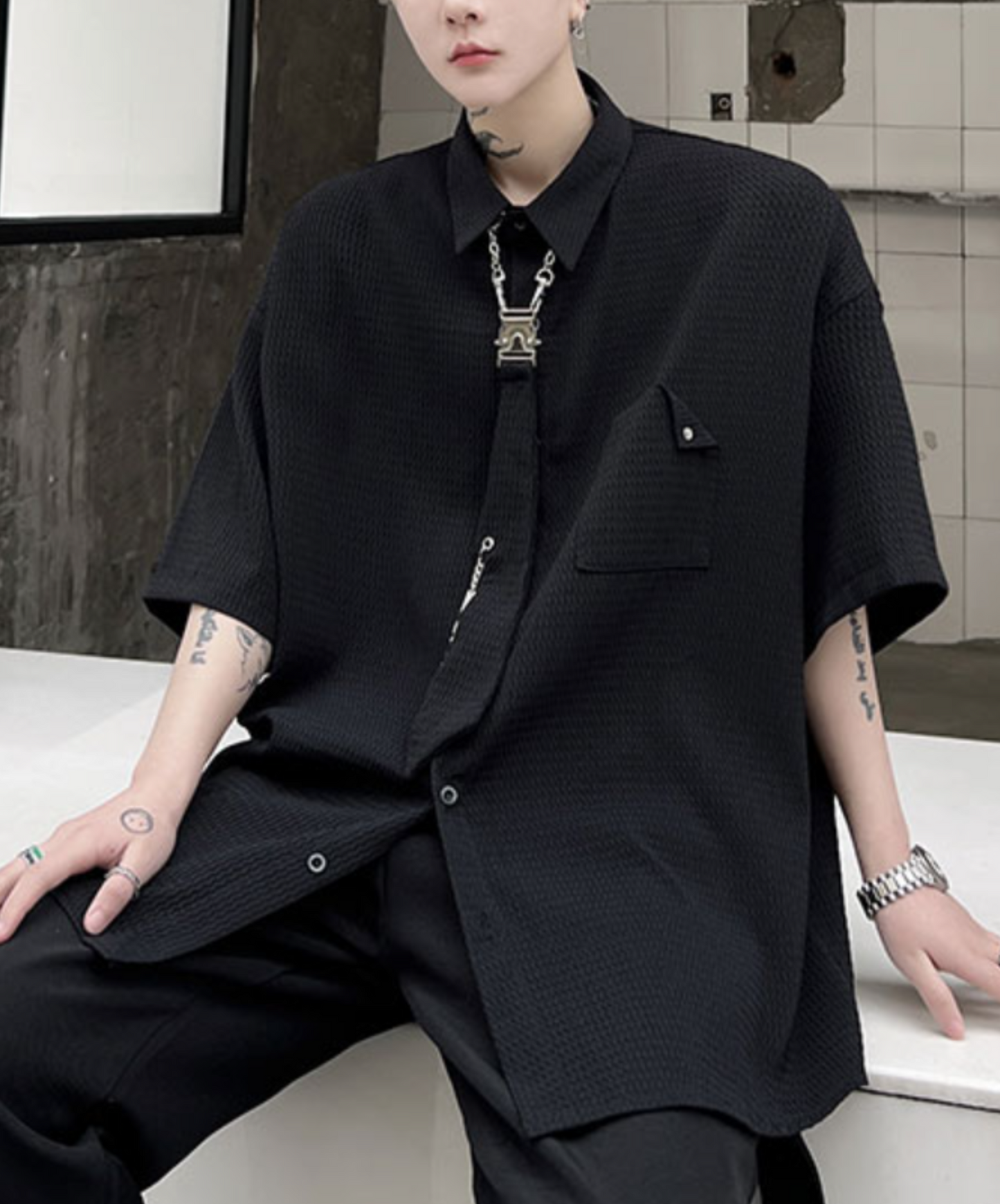 【style65】dark mode outfit set EN1884（jacket + shirt + pants set）