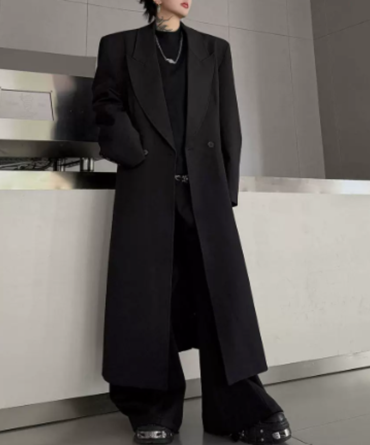 sharp peaked lapel coat EN3235
