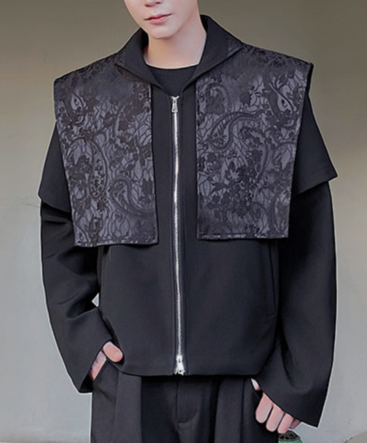 jacquard stitch layered style jacket EN1686