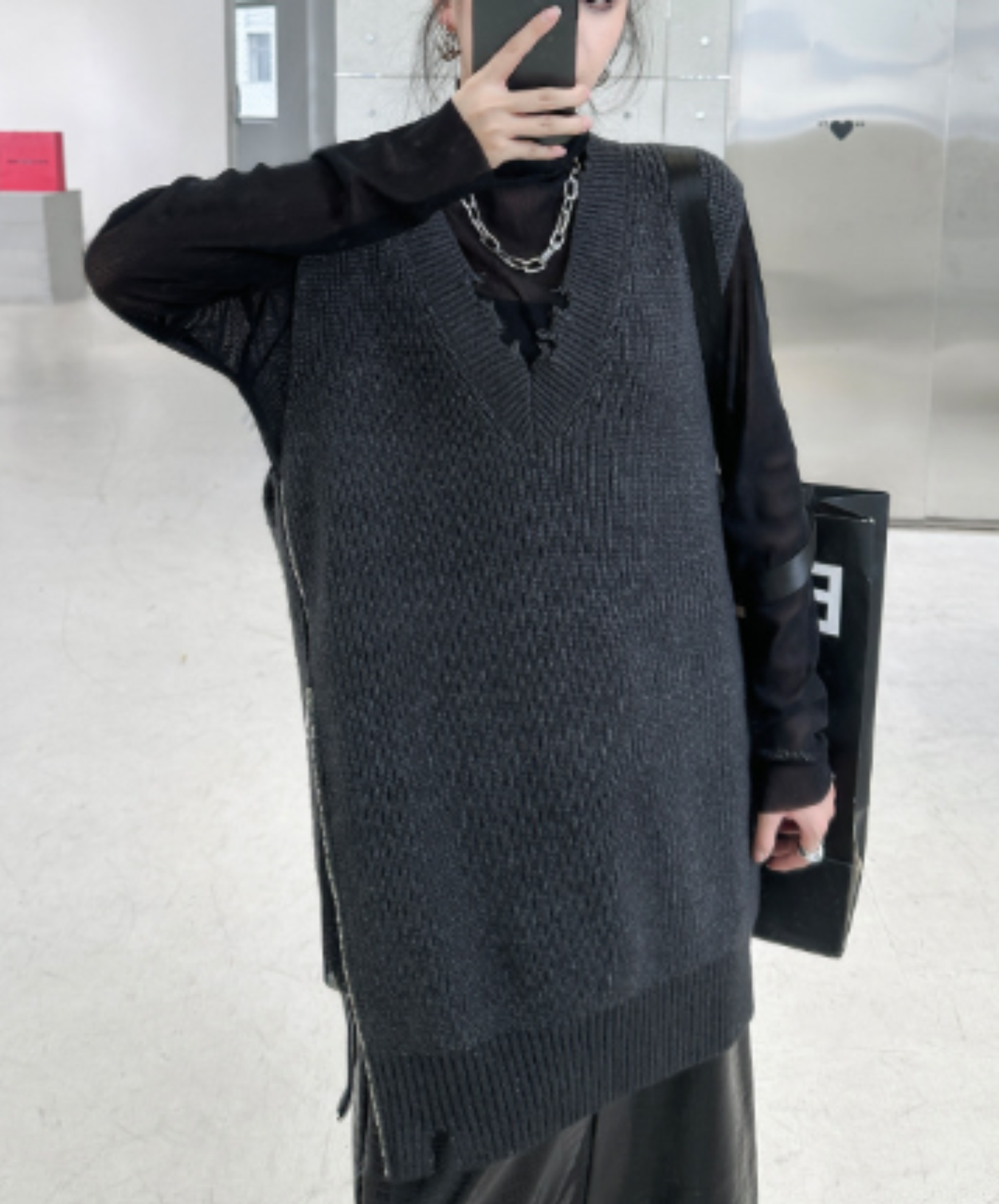 loose-fitting v-neck top side zips sweater EN3155