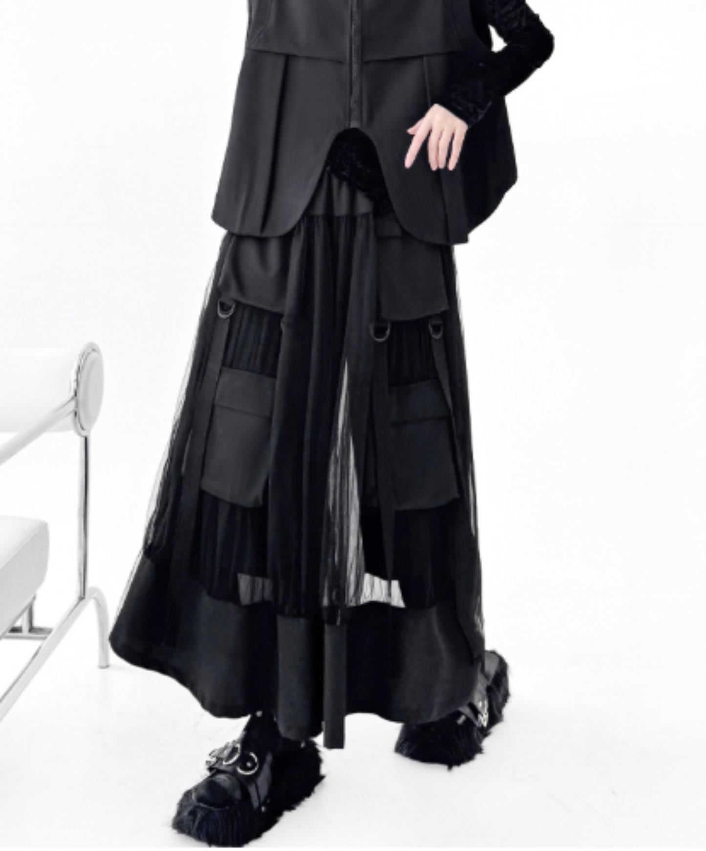 layered mesh patchwork skirt EN3104