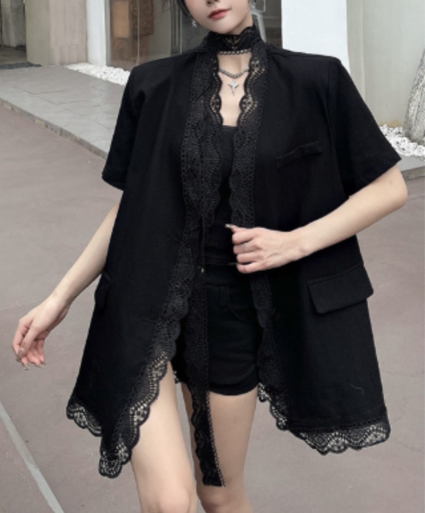 lightweight lace cotton linen jacket EN2965