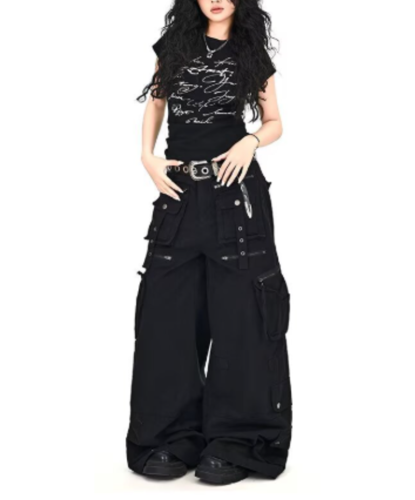 blackwash loose straight hair wide pants EN2911