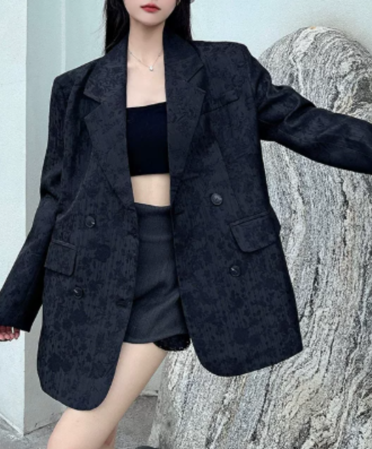 peaked lapel boxy silhouette jacket EN3209