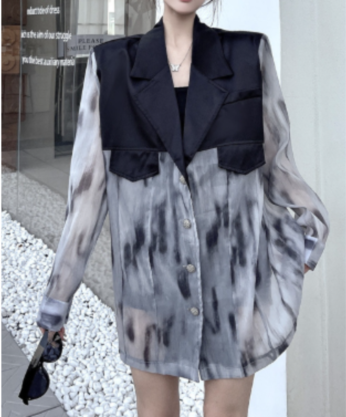 tie-dye patchwork sheer jacket EN3088