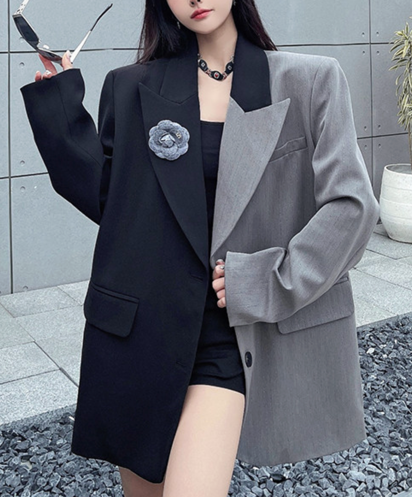 black & gray colorblock jacket EN2766