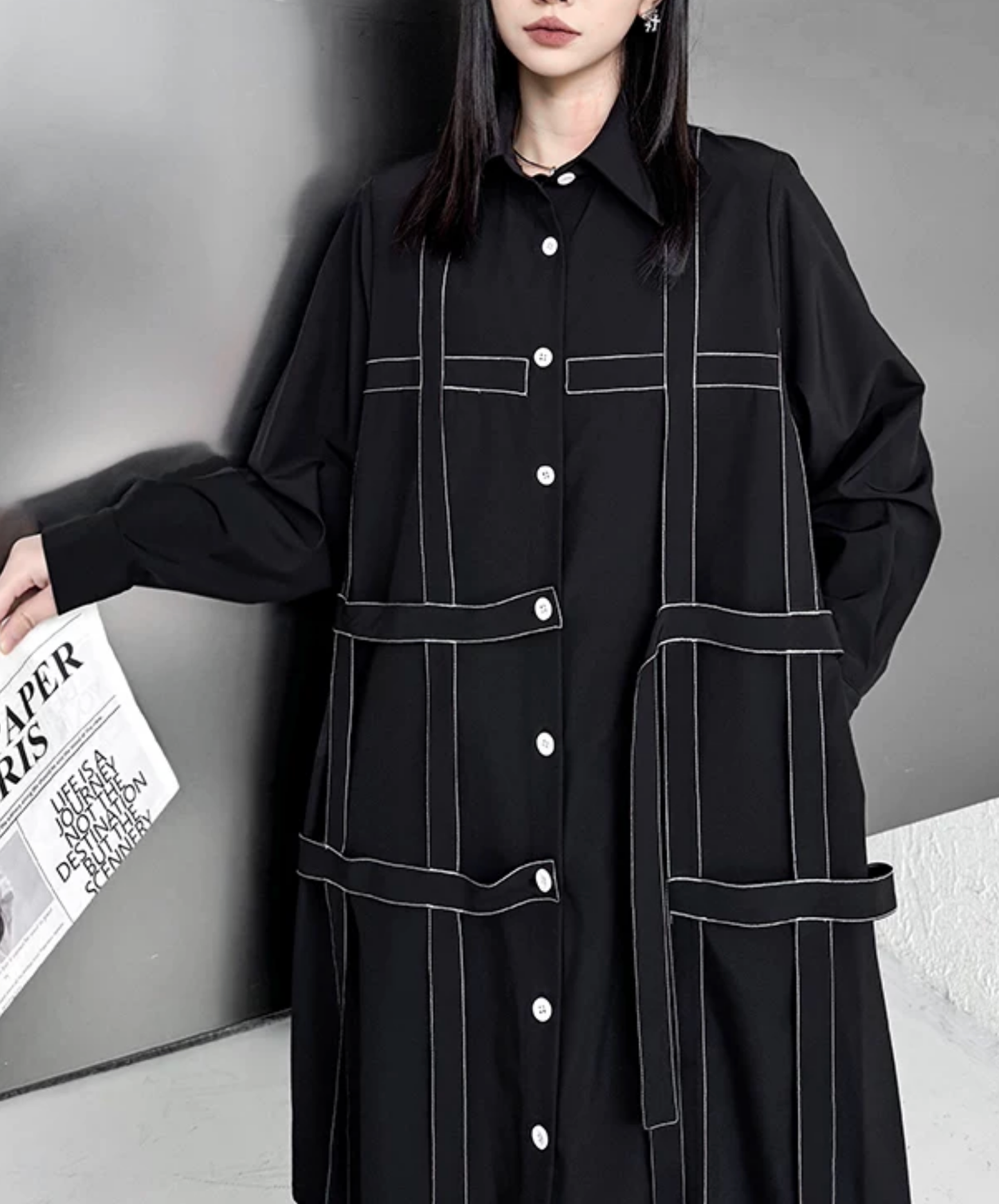 dark grid stitch decoration shirt EN2841
