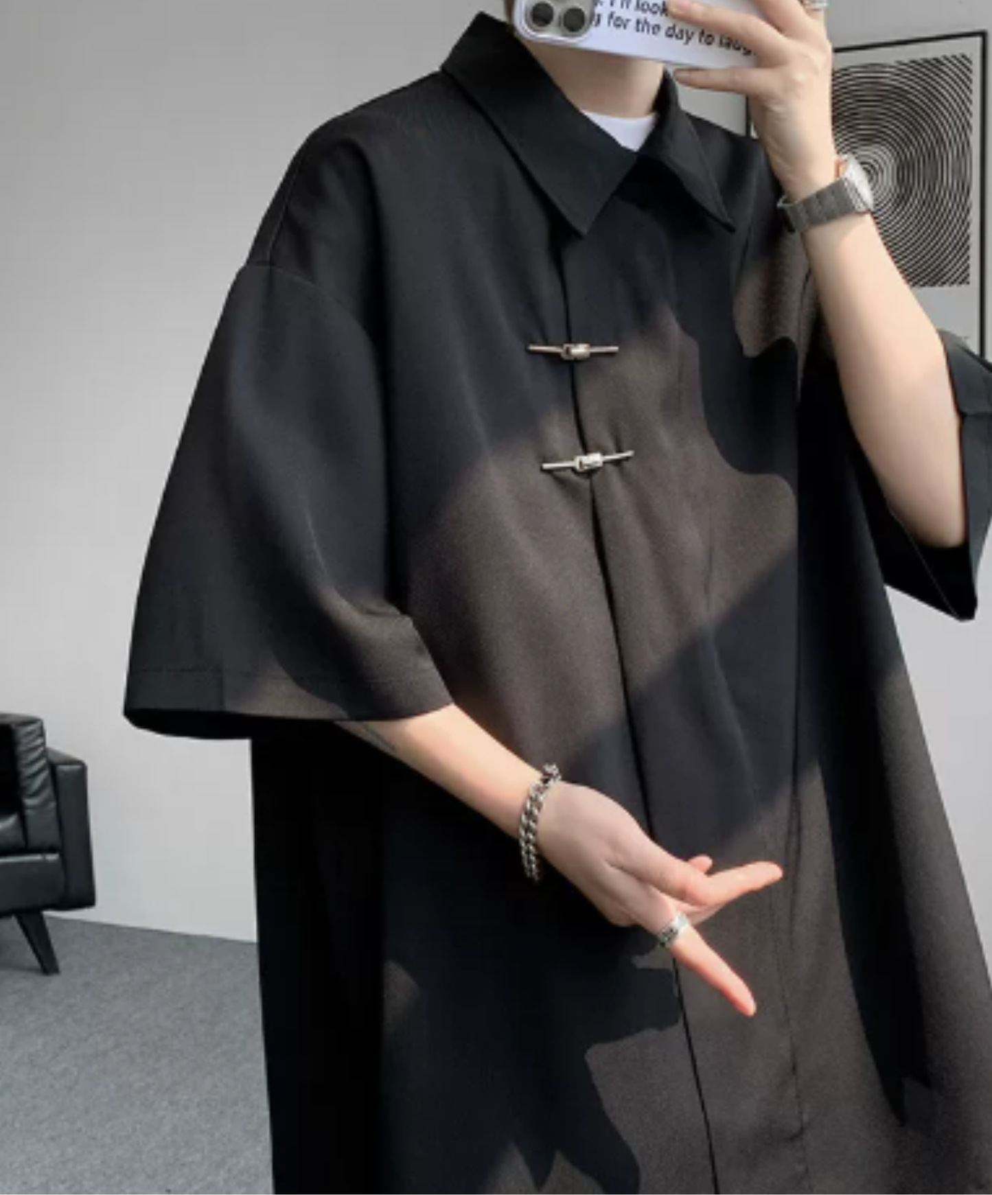 chinese-style slanted front placket shirt EN2910