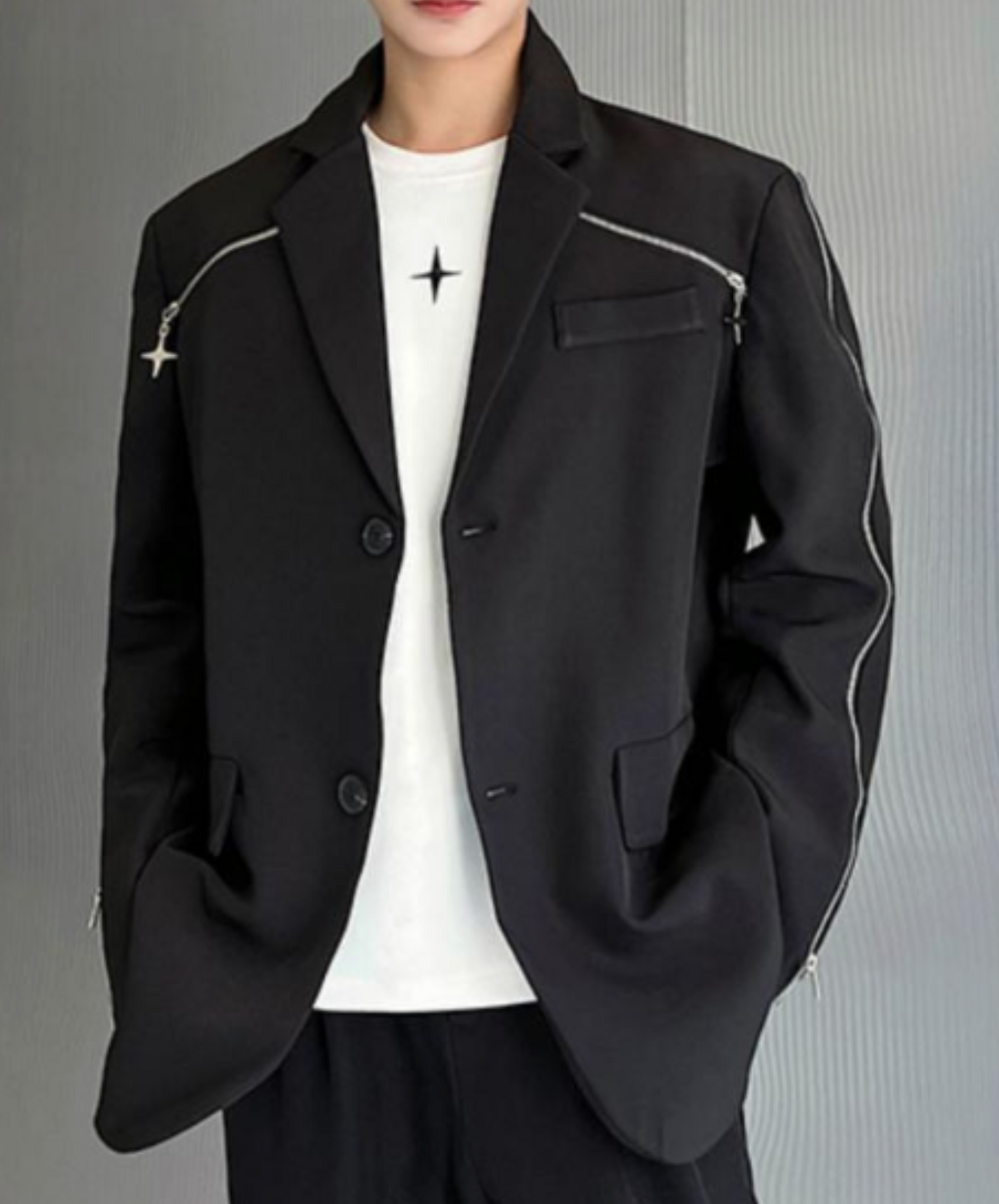 zipper line with cross charm jacket EN2404