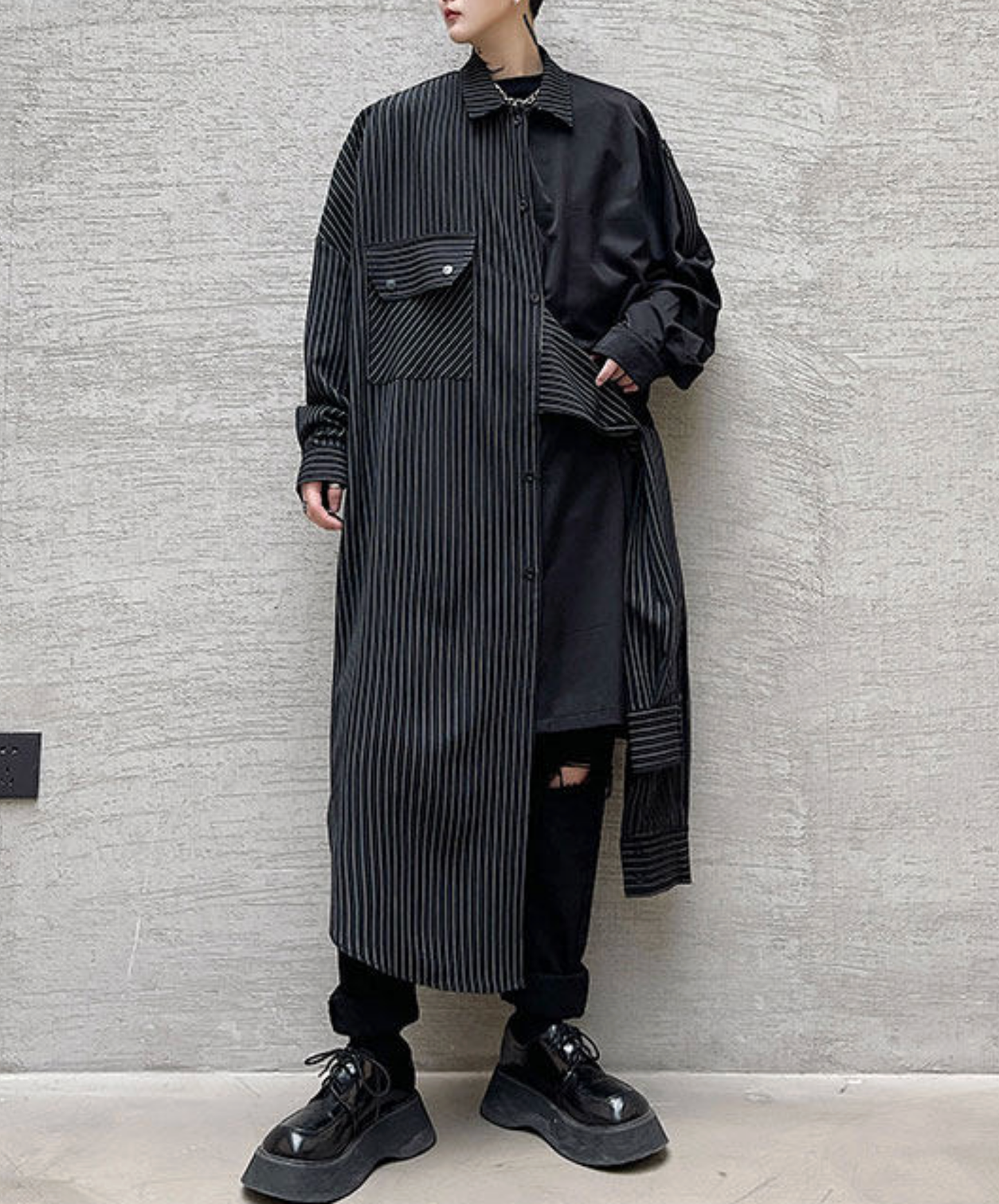 fake two-piece asymmetrical long shirt EN2762