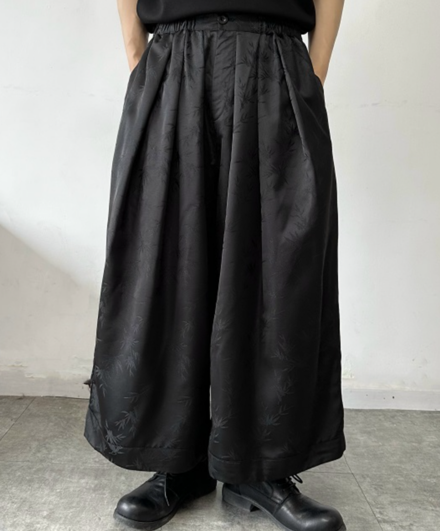 chinese style satin jacquard wide pants EN1767