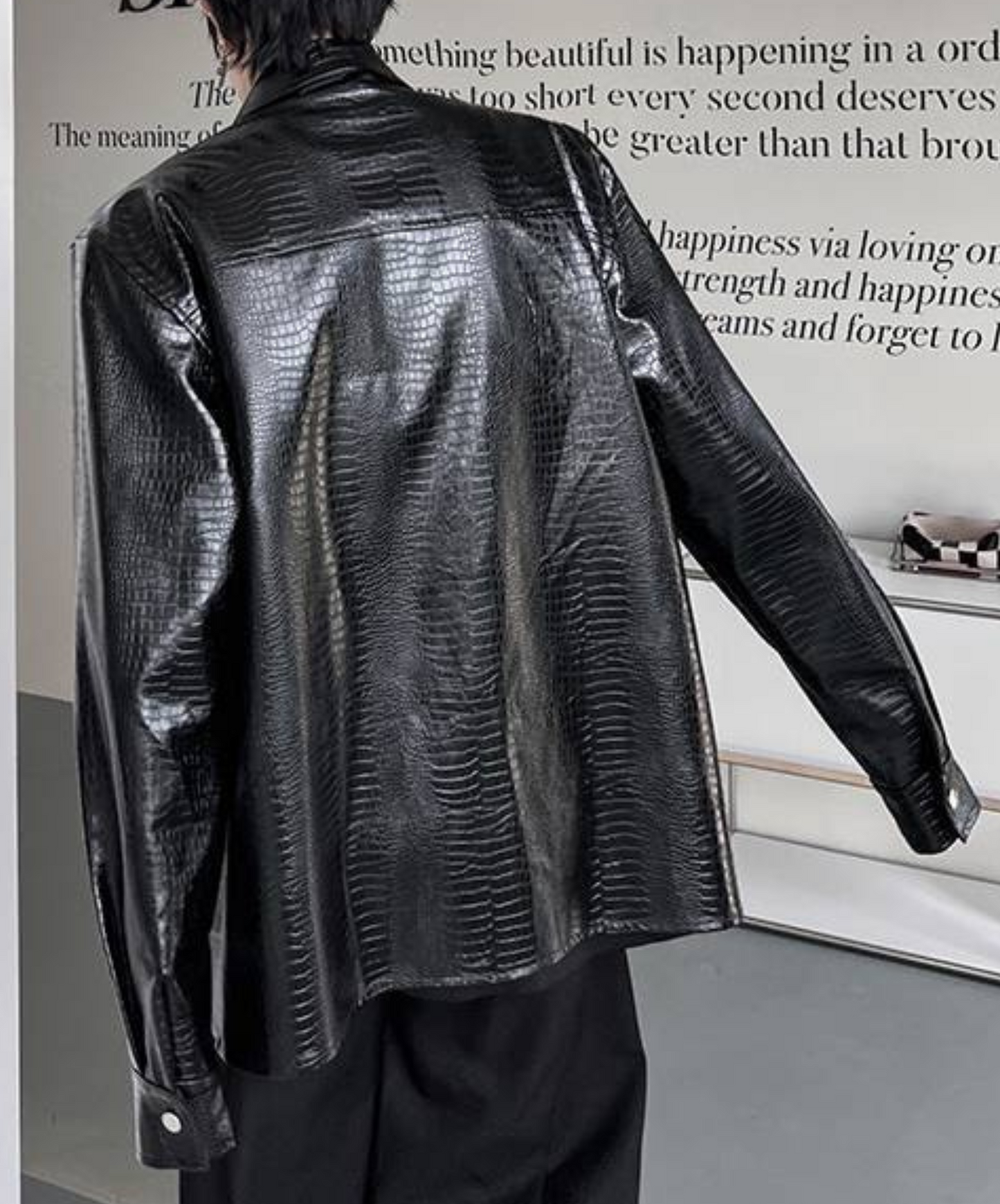 crocodile pattern pu leather jacket EN1146