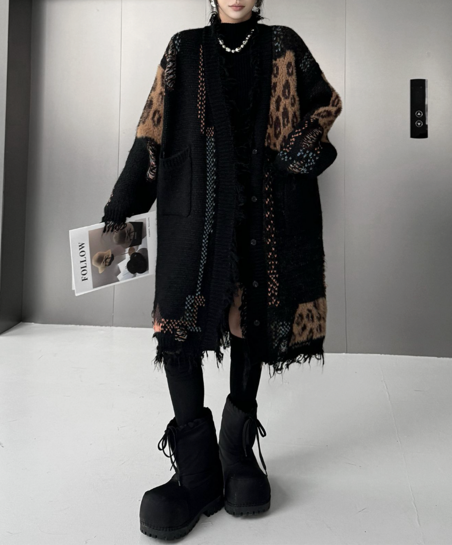 leopard print patchwork cardigan EN2575