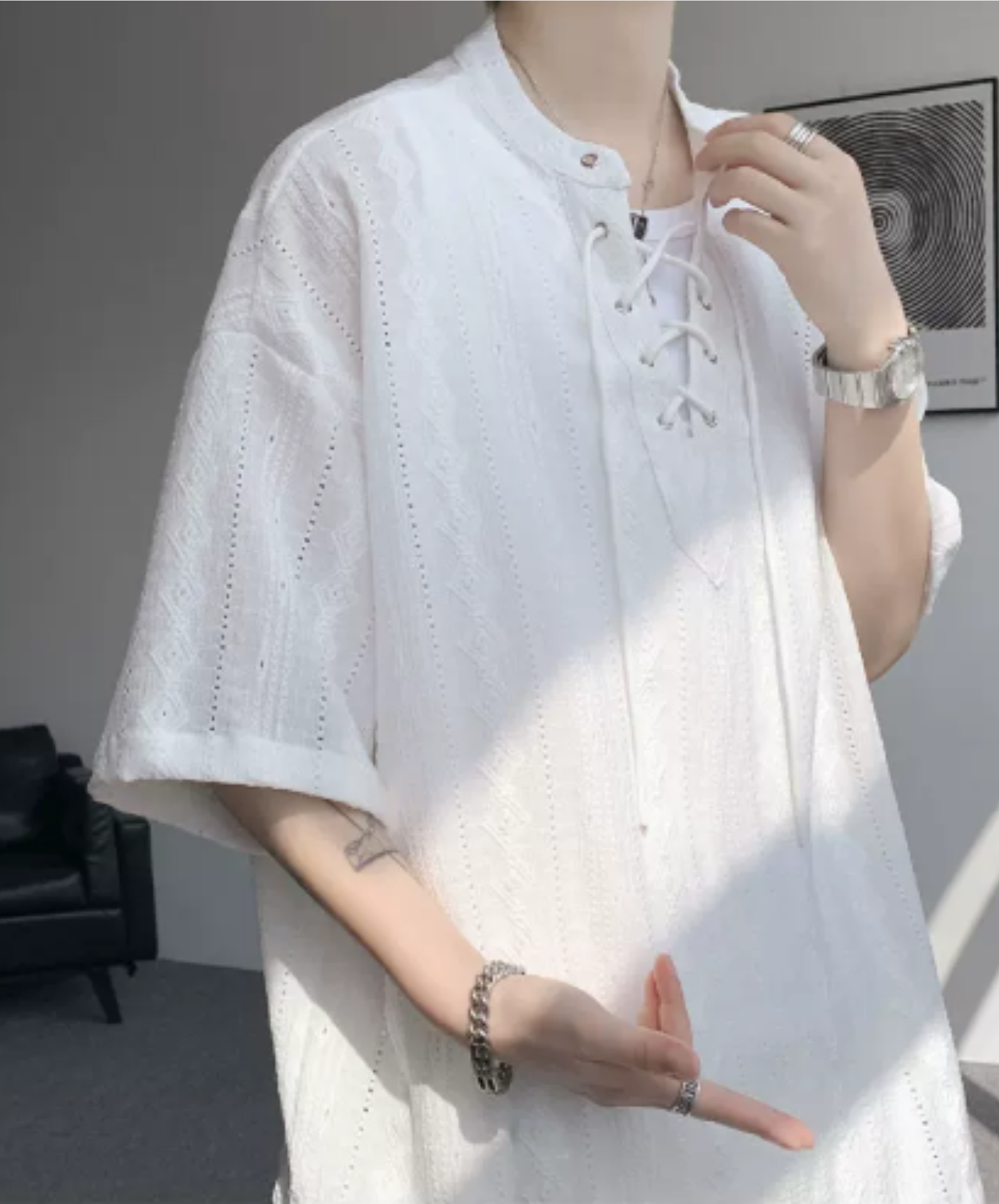 lightweight jacquard v-neck t-shirt EN2975