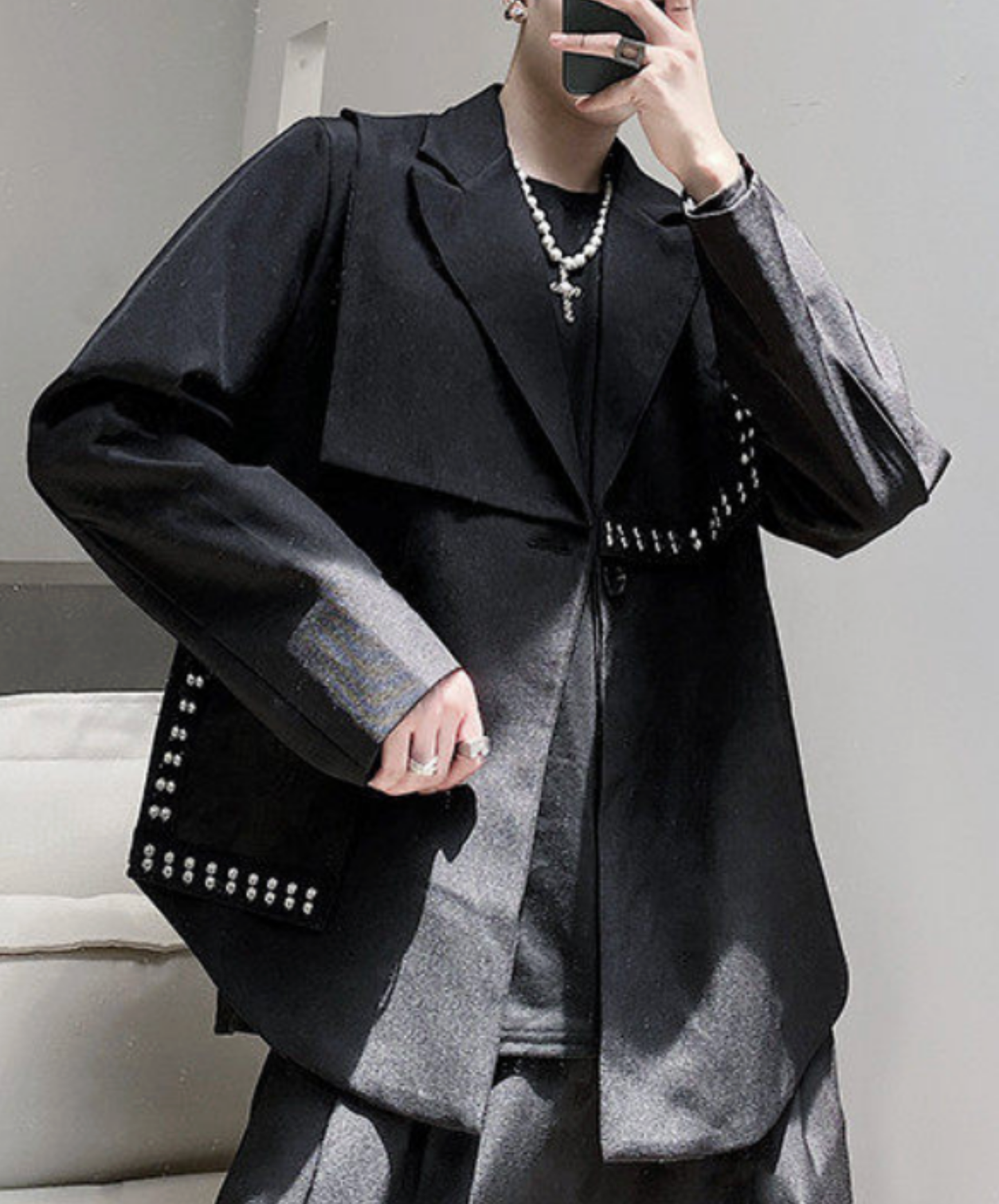 asymmetrical stud decoration jacket EN2667