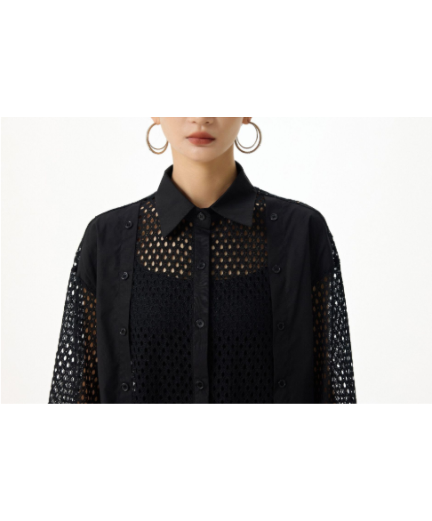 mesh patchwork sheer shirt EN2988
