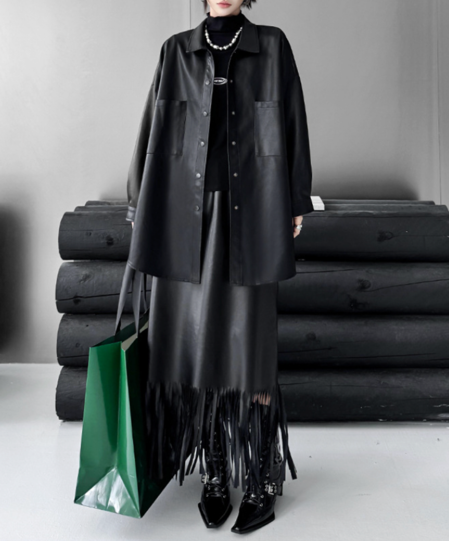 pu leather loose shirt EN2467