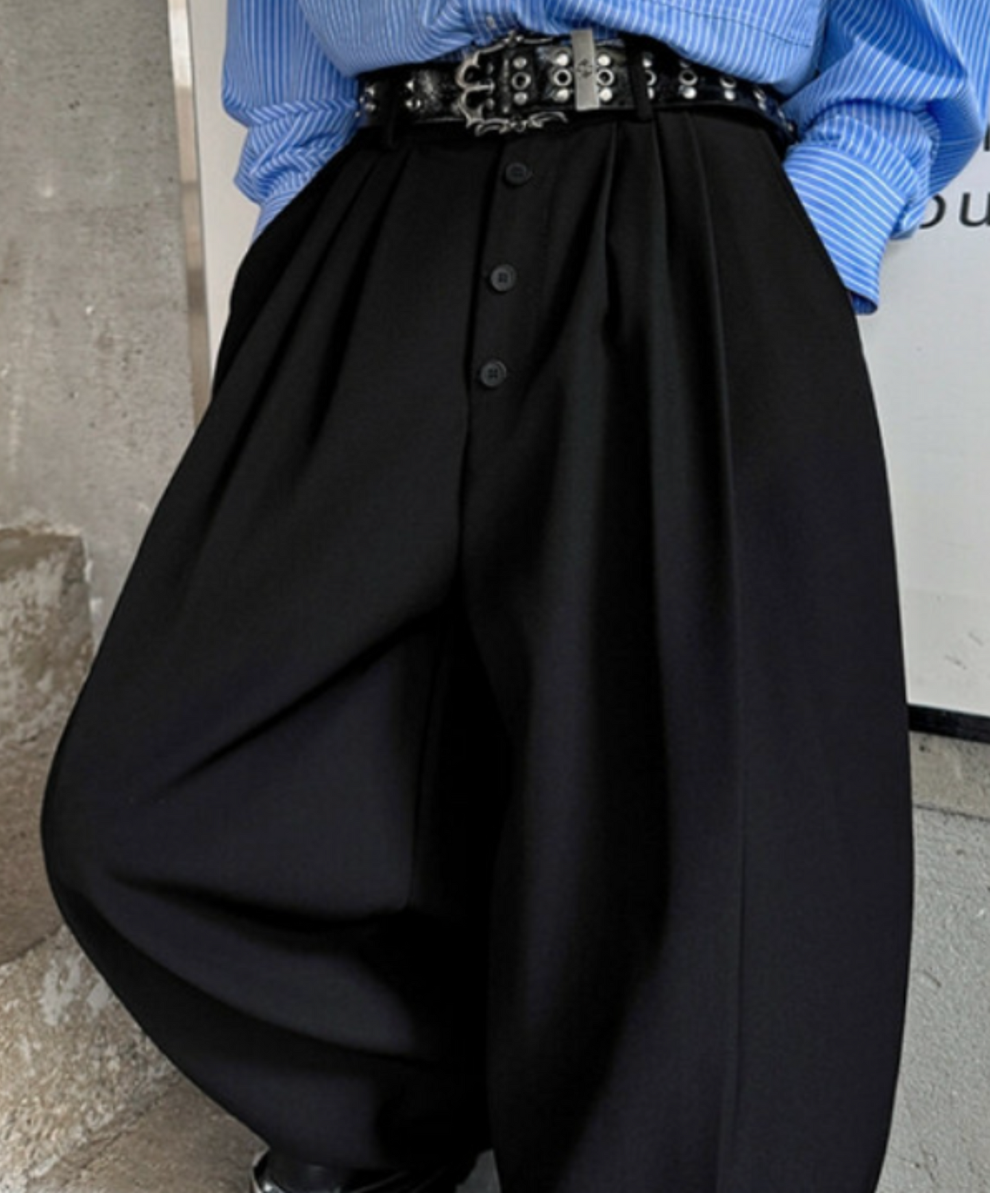 casual button design wide pants EN2338
