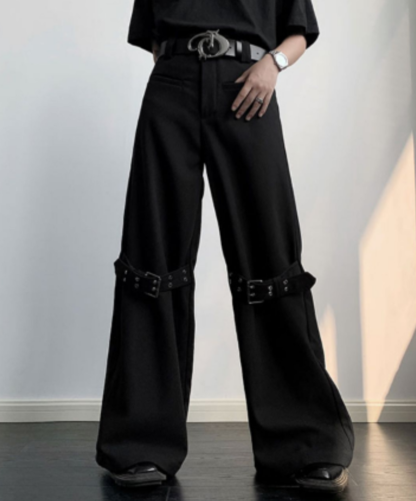 with thick belt flare pants EN1359
