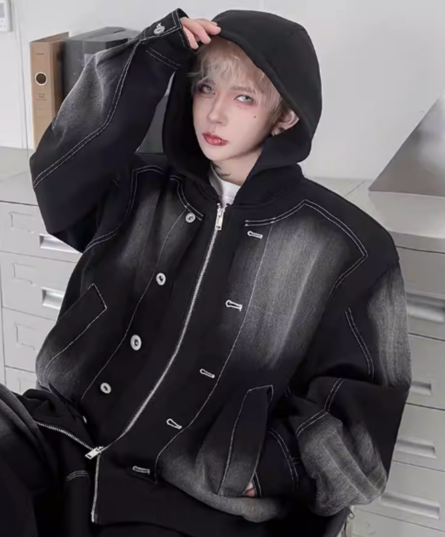 american retro patchwork denim hoodie EN2717