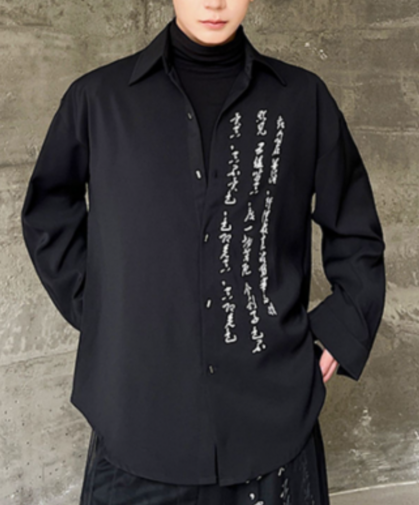 dark chinese calligraphy print shirt EN1206