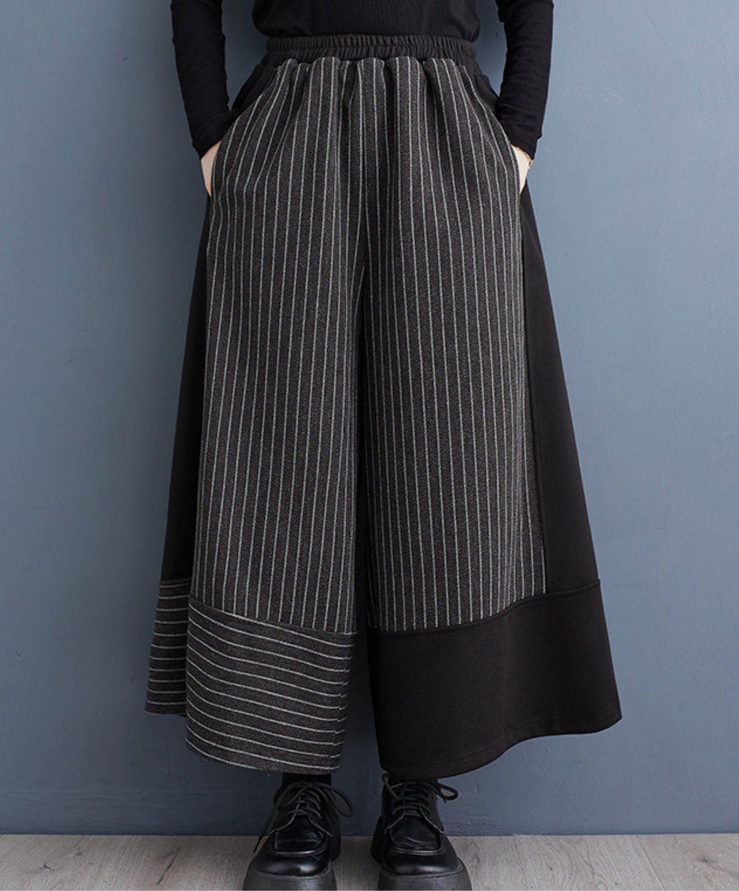 thin stripe patchwork wide pants EN2778