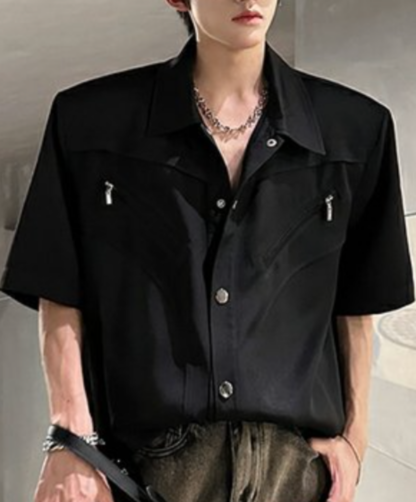 rich metal button zip pocket shirt EN2096