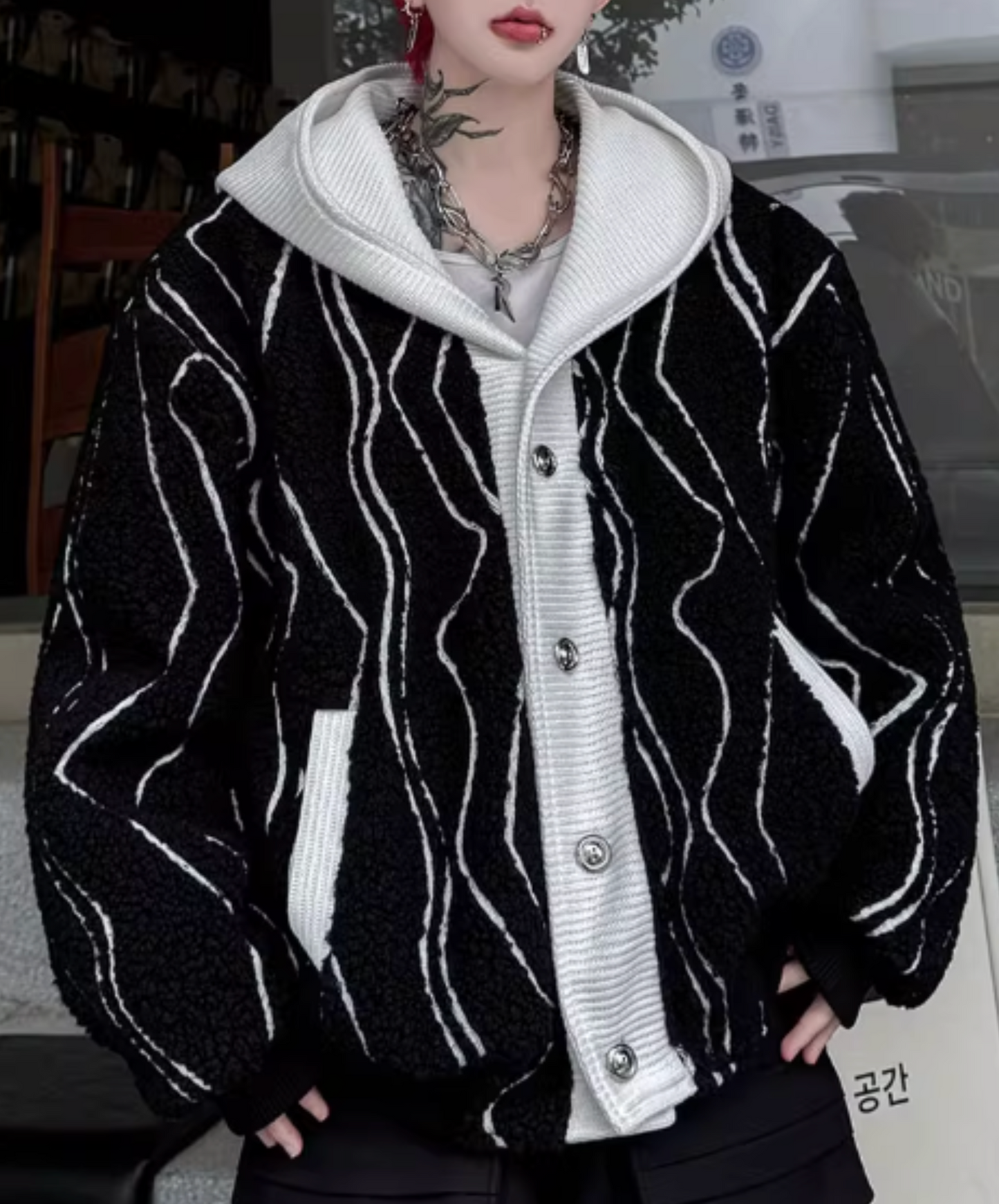 irregular striped hoodie jacket EN2596